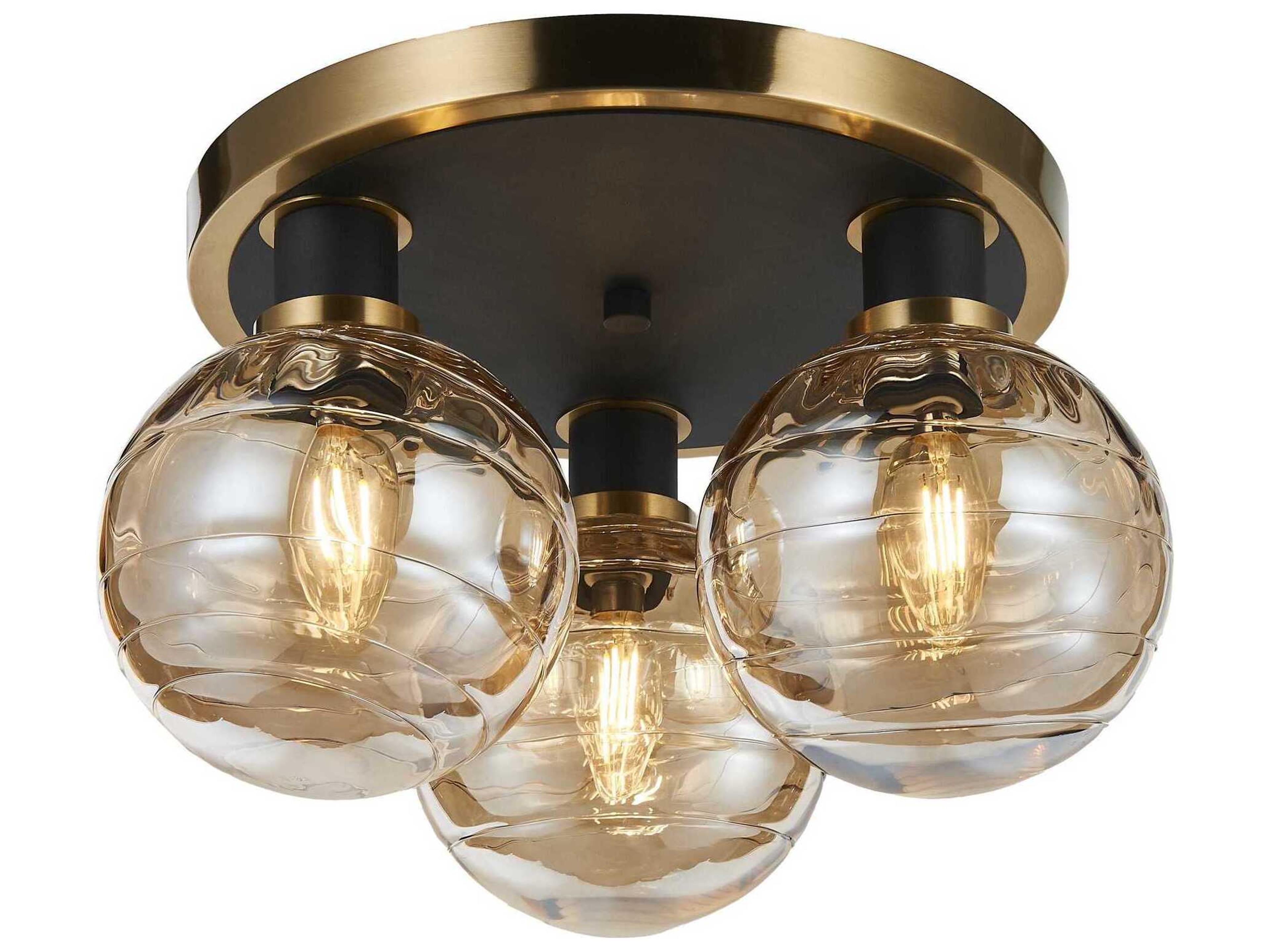 Gem 3 Light Semi-Flush Mount Black and Brushed Brass