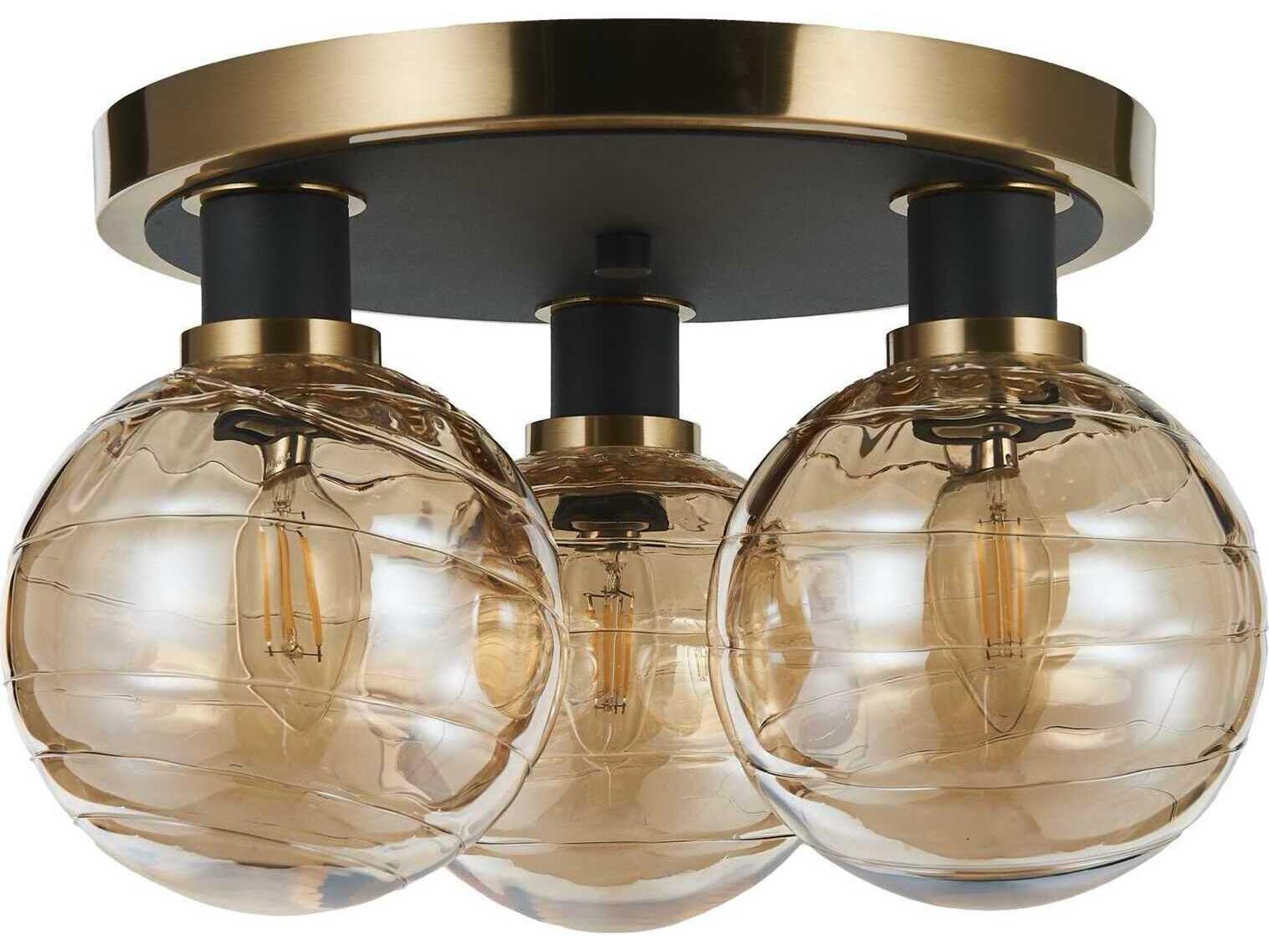 Artcraft Gem 3-Light Black Brushed Brass Globe Flush Mount