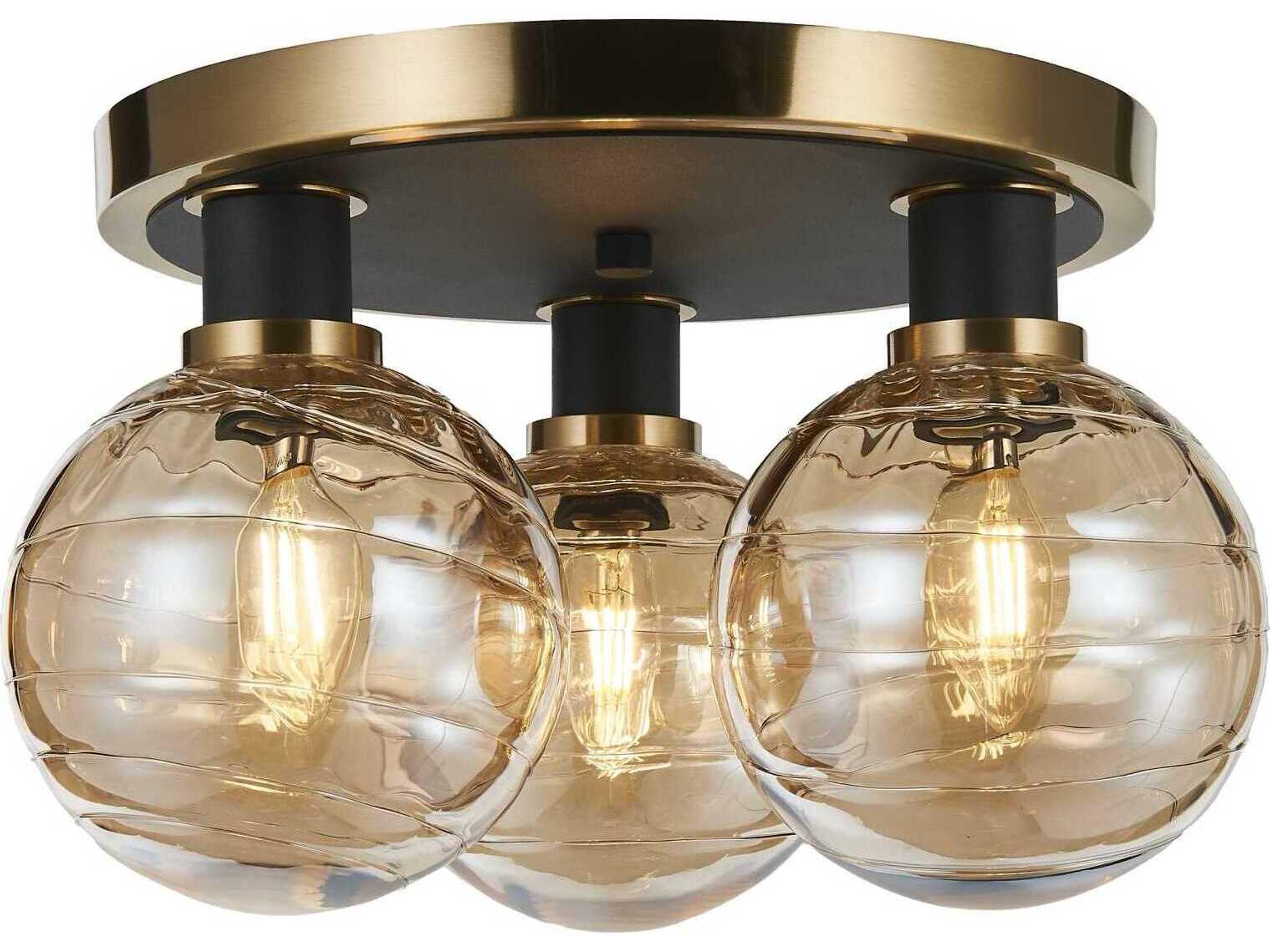 Artcraft Gem 3-Light Black Brushed Brass Globe Flush Mount