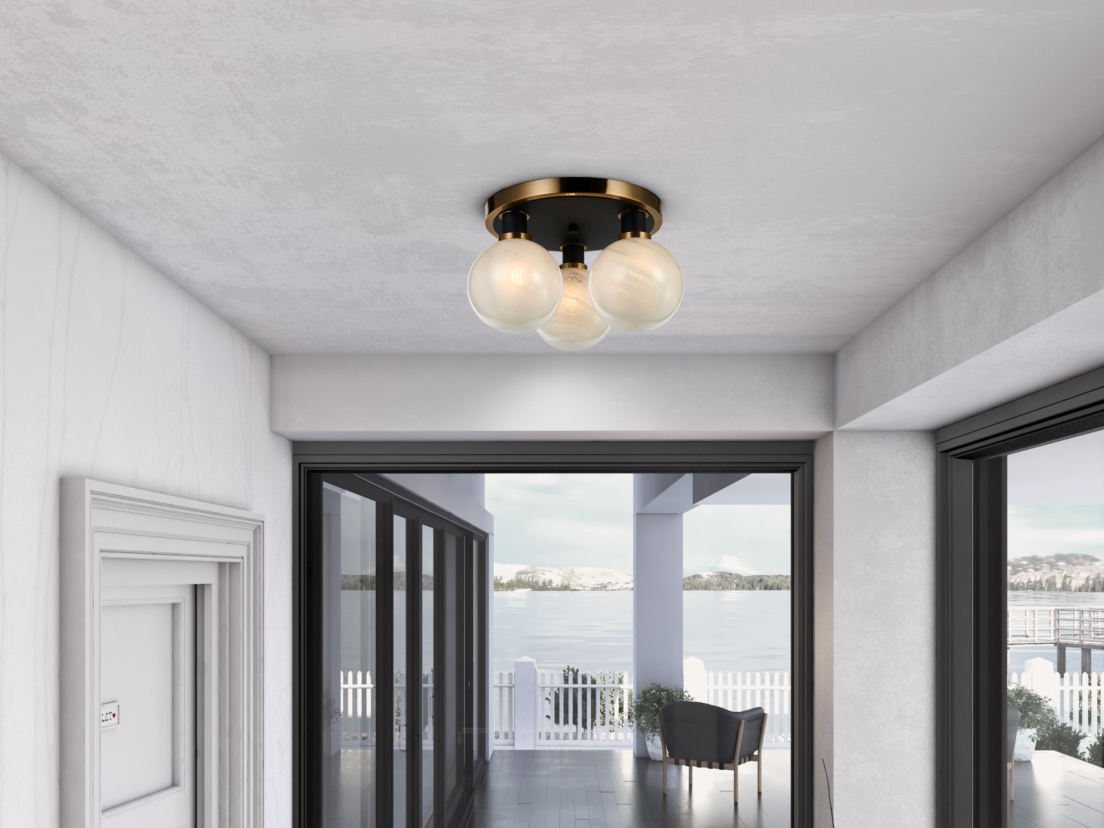 Artcraft Gem 3-Light Black Brushed Brass Globe Semi Flush Mount