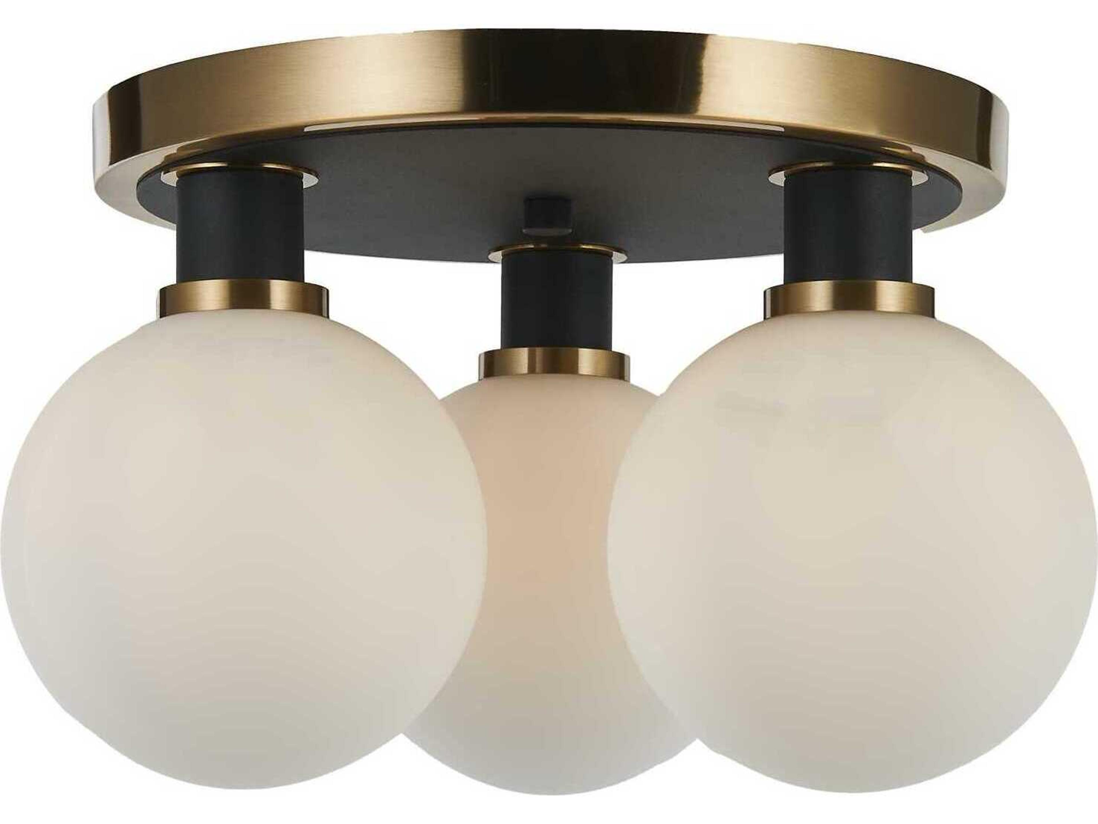 Gem 3-Light Semi-Flush Mount in Black and Brushed Brass