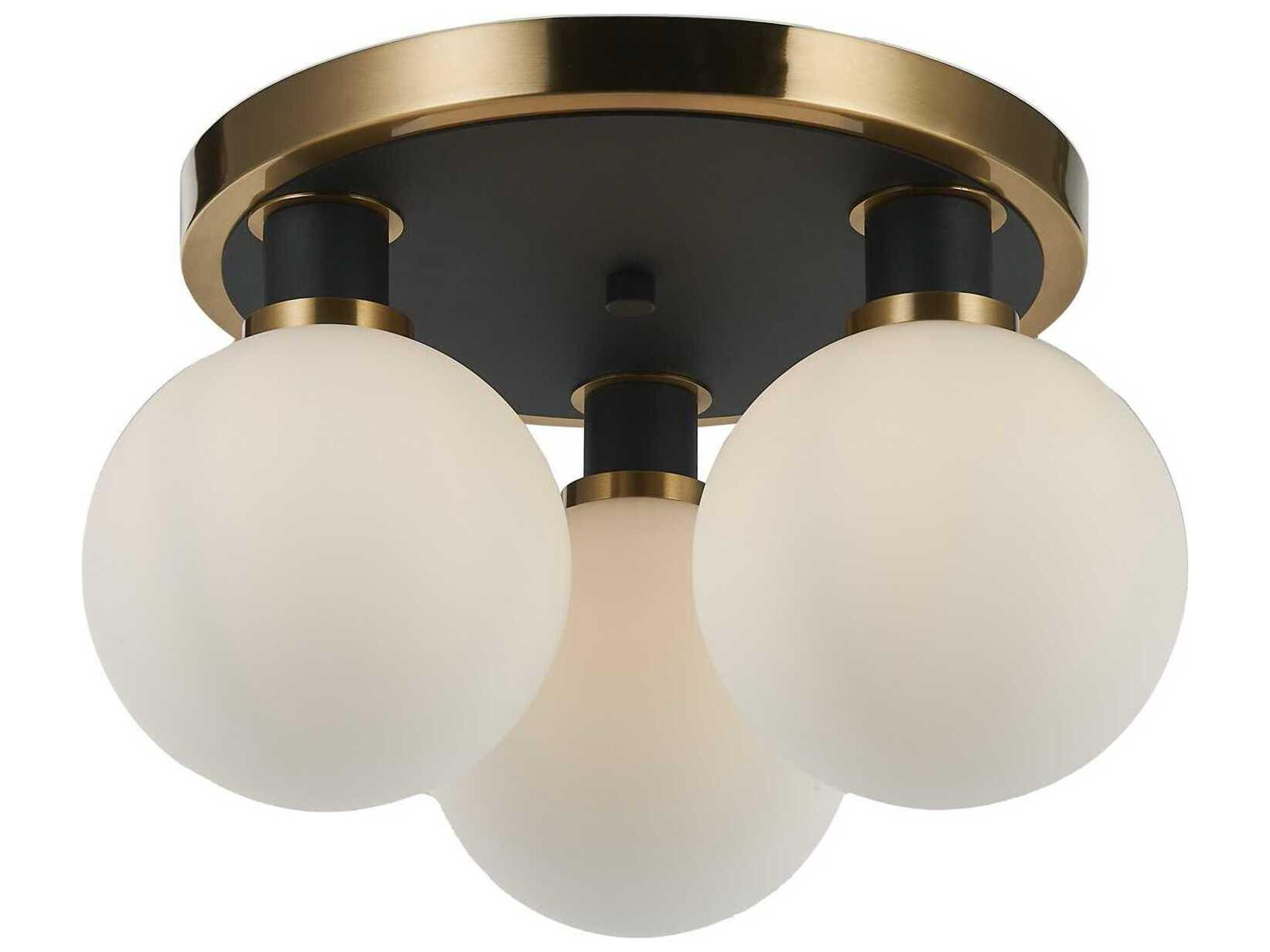 Artcraft Gem 3-Light Black Brushed Brass Globe Semi Flush Mount