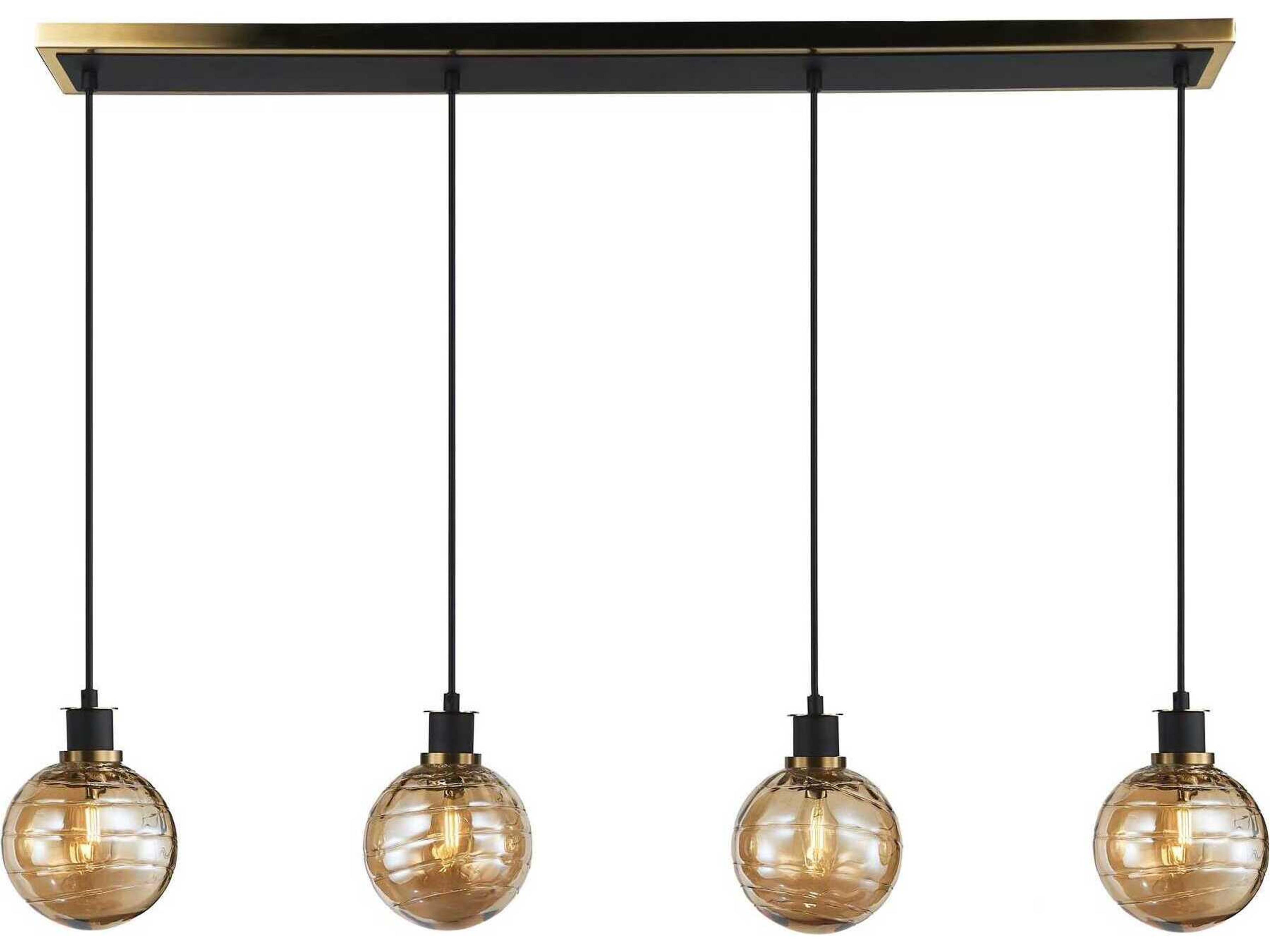 Gem 4-Light Linear Island Chandelier in Black and Brushed Brass