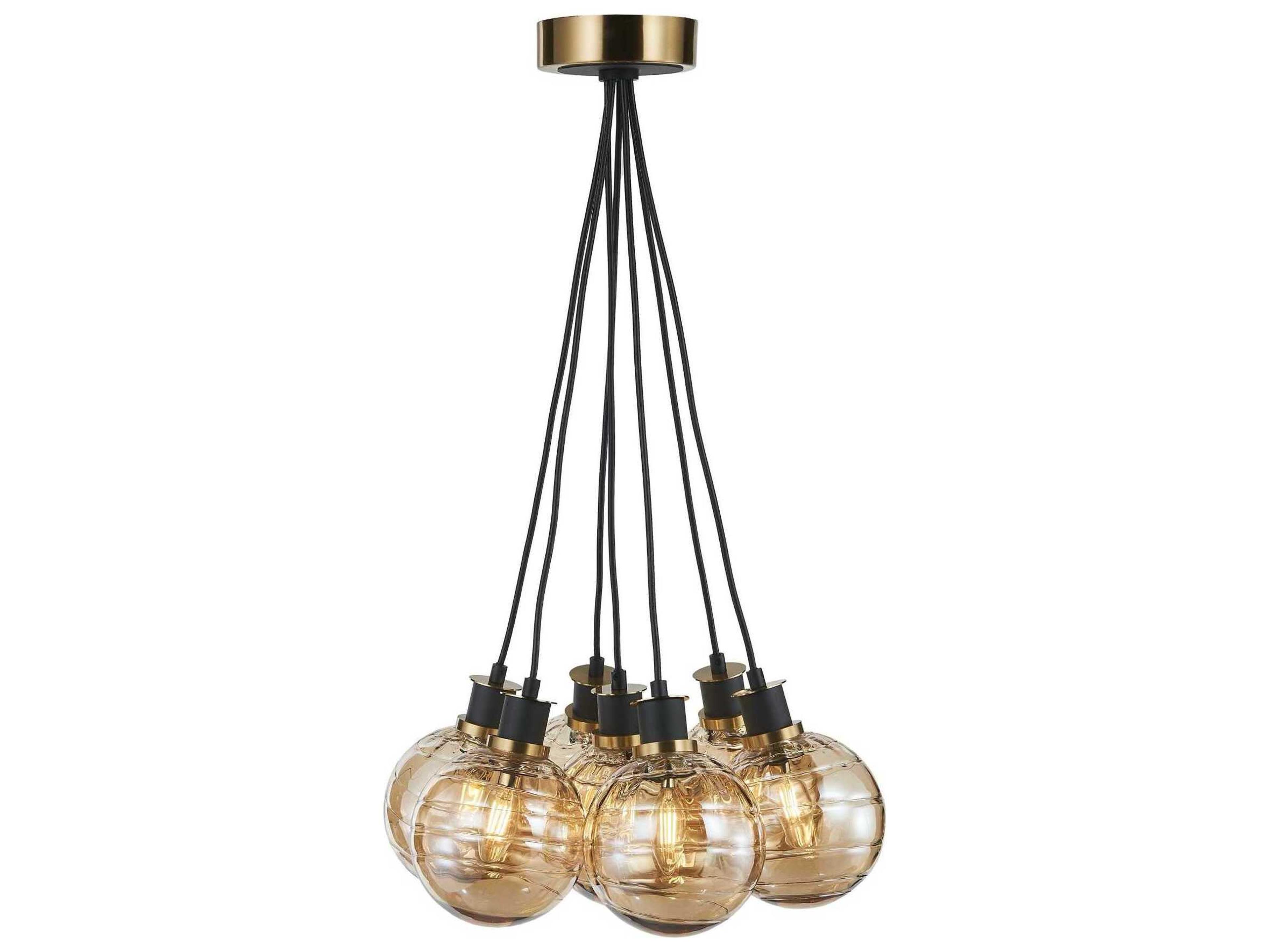 Artcraft Gem 7-Light Black Brushed Brass Globe Pendant