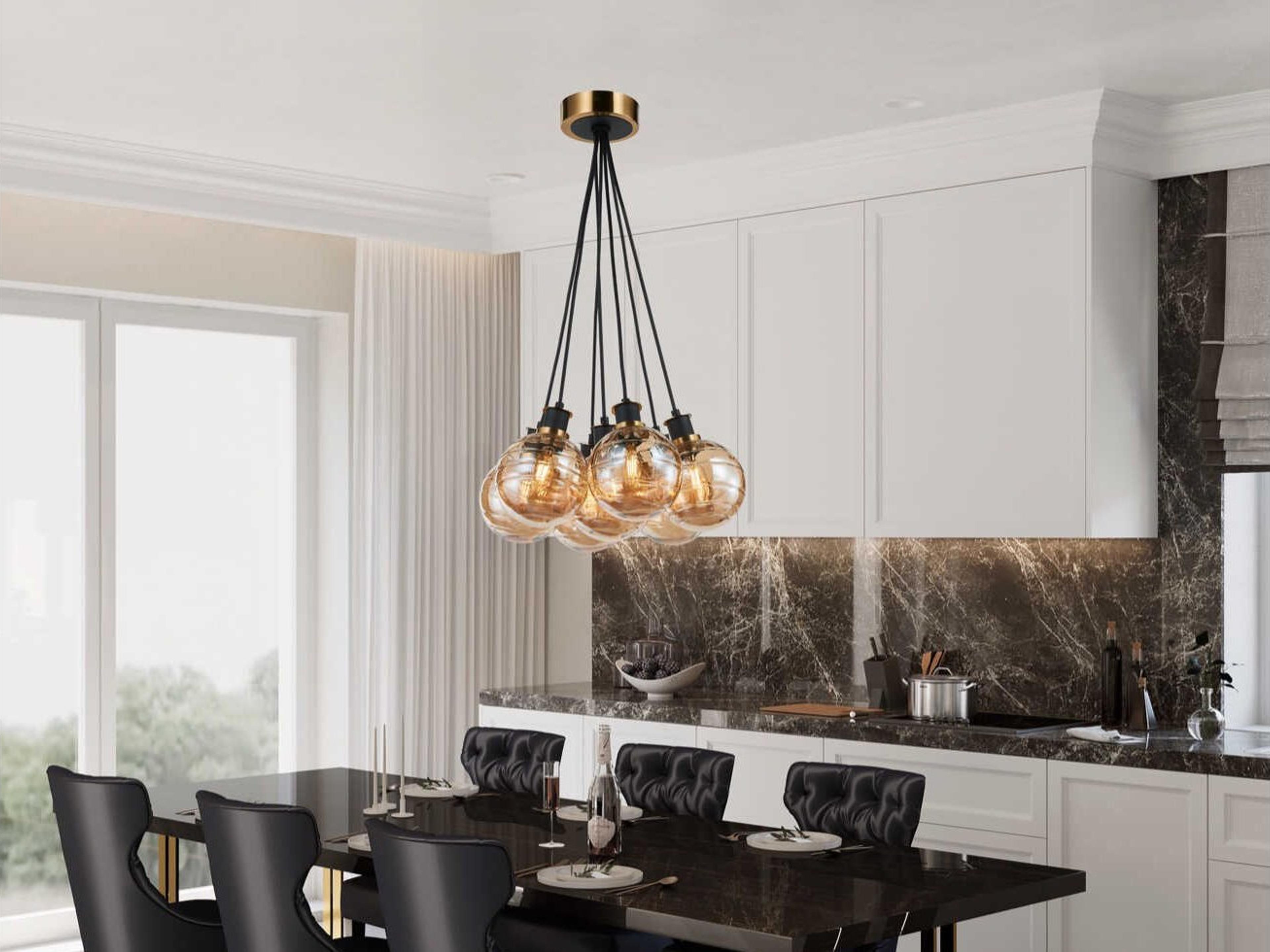 Artcraft Gem 7-Light Black Brushed Brass Globe Pendant