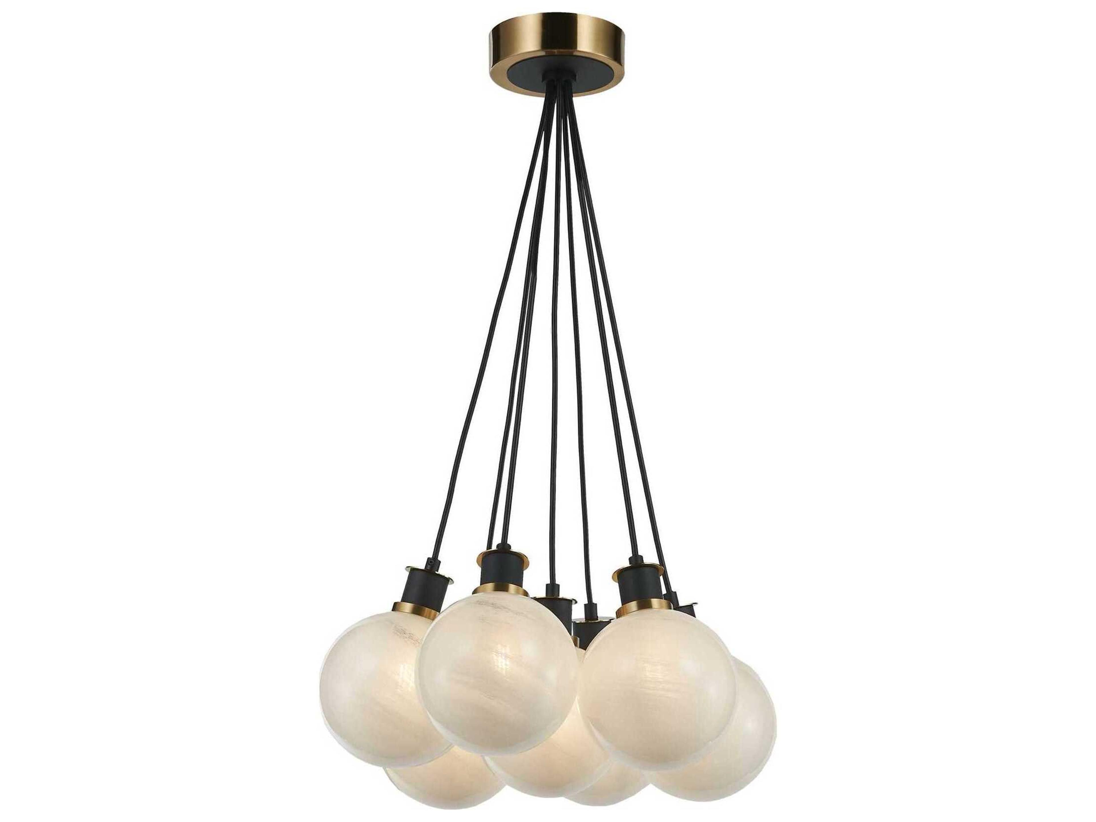 Gem Seven Light Pendant Chandelier Black and Brushed Brass