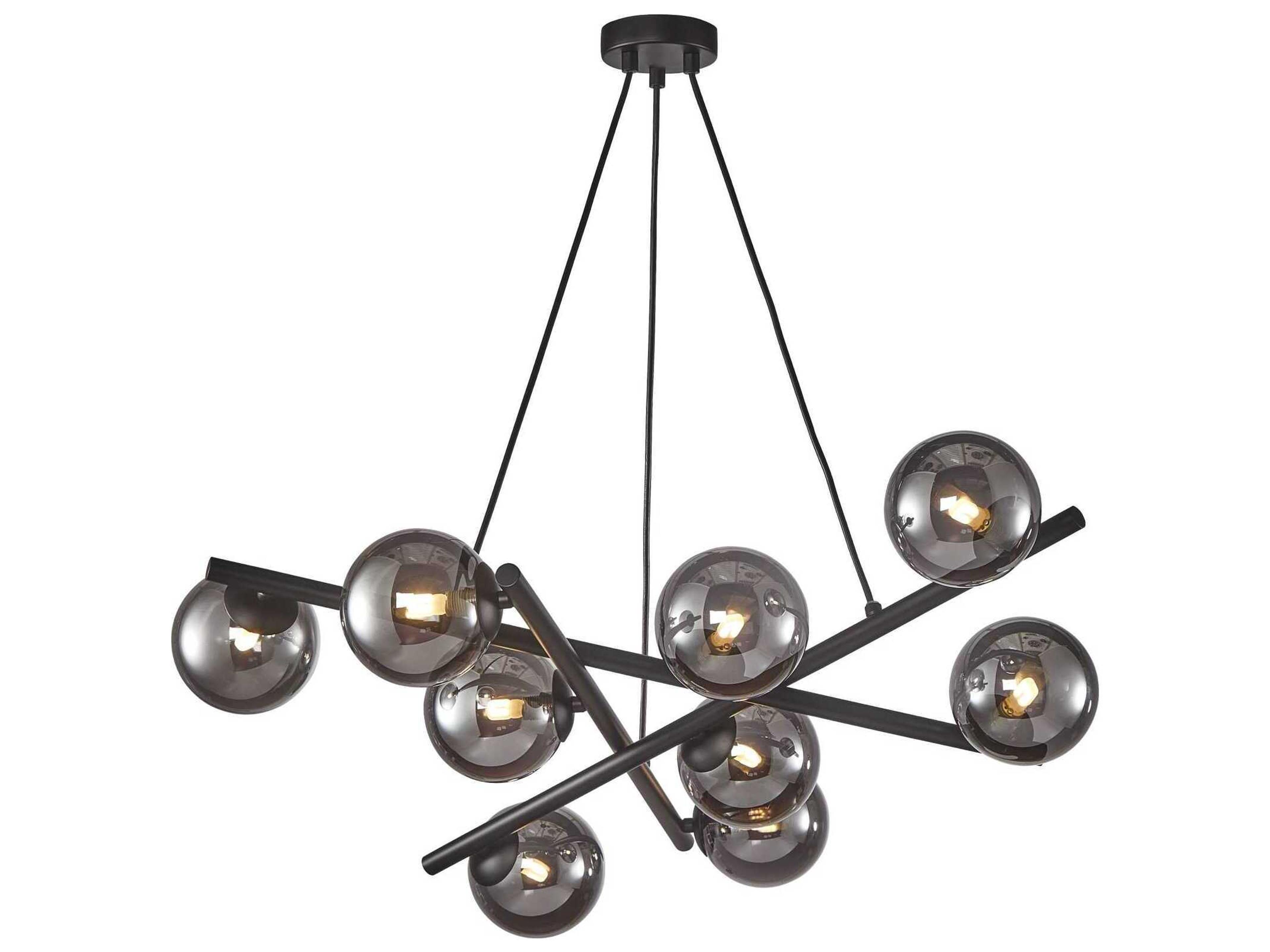 9-Light Chandelier Modena Matte Black Smoke Glass