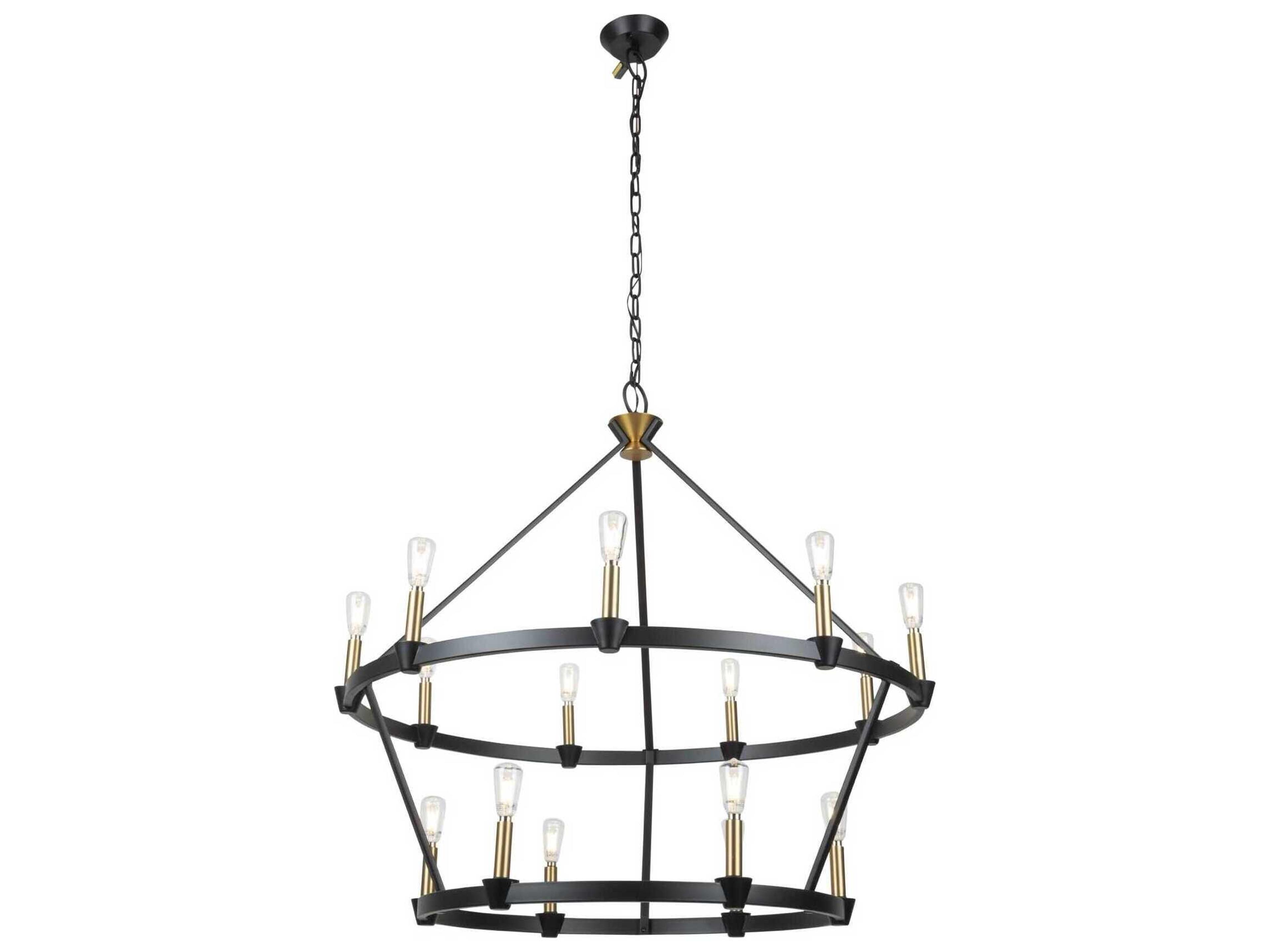 Artcraft Notting Hill 15-Light Black Brushed Brass Tiered Chandelier