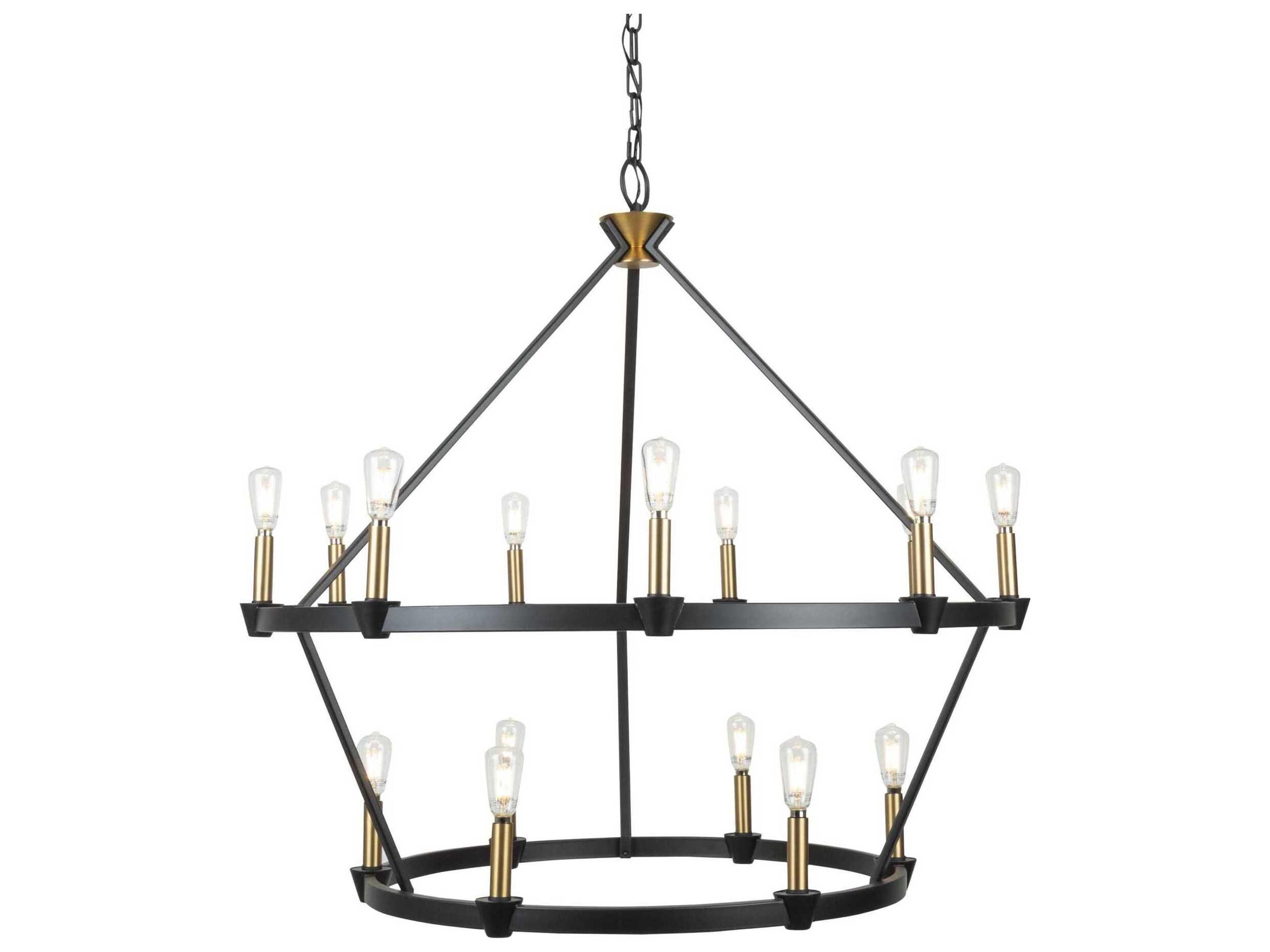 Artcraft Notting Hill 15-Light Black Brushed Brass Tiered Chandelier