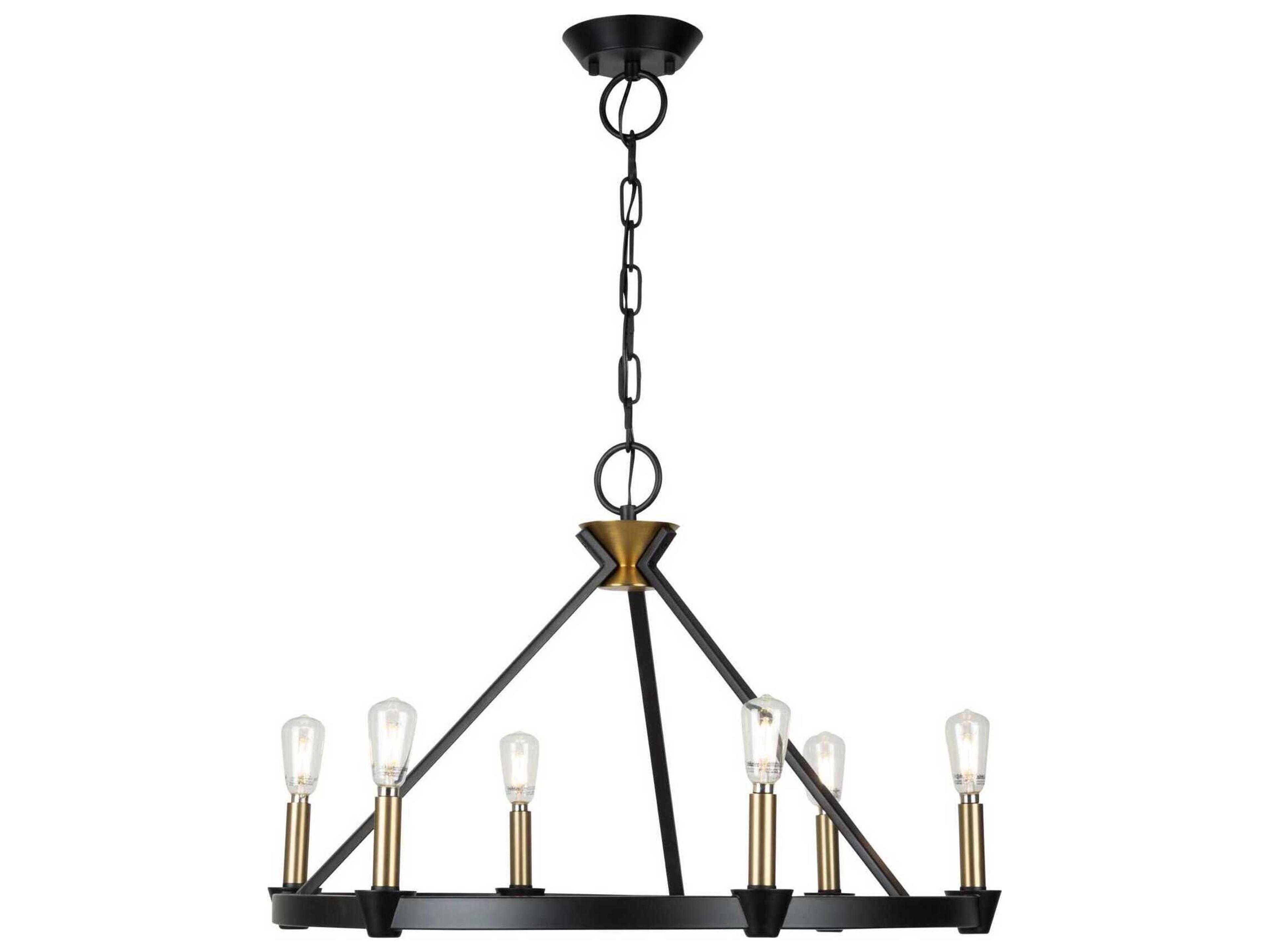 Artcraft Notting Hill 6-Light Black Brushed Brass Chandelier