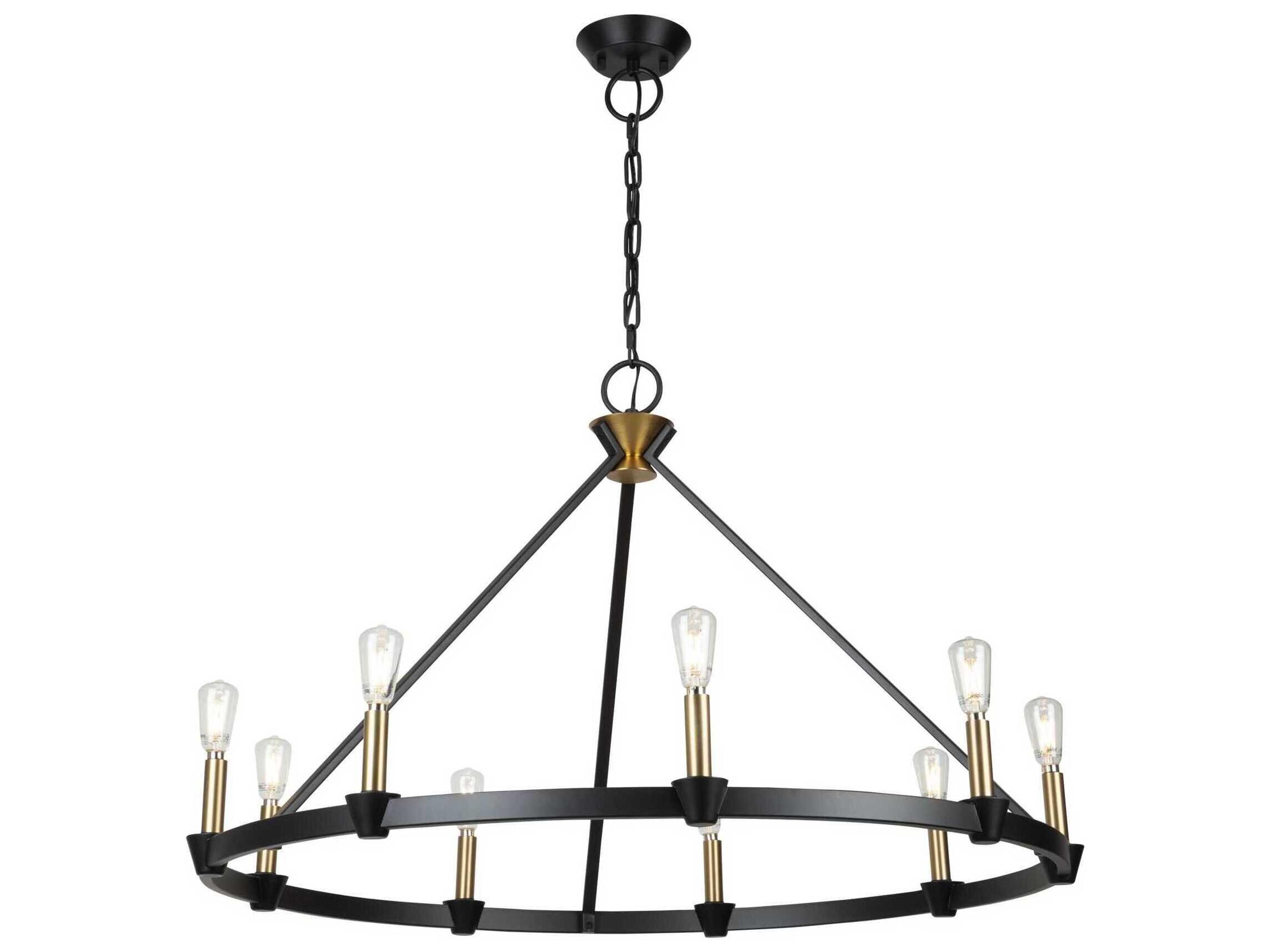 Notting Hill 9 Light Chandelier in Black and Brushed Brass