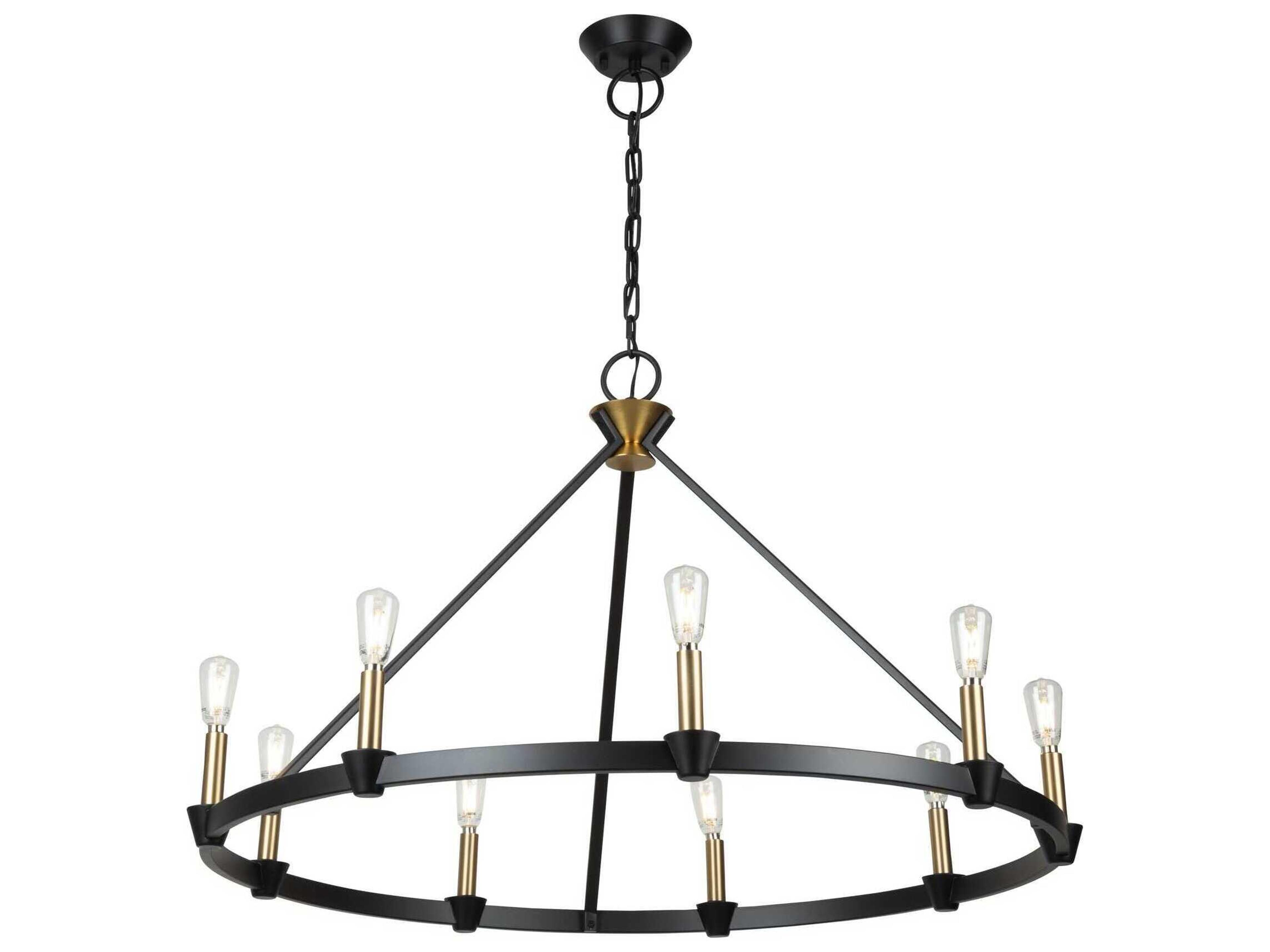 Artcraft Notting Hill 9-Light Black Brushed Brass Chandelier