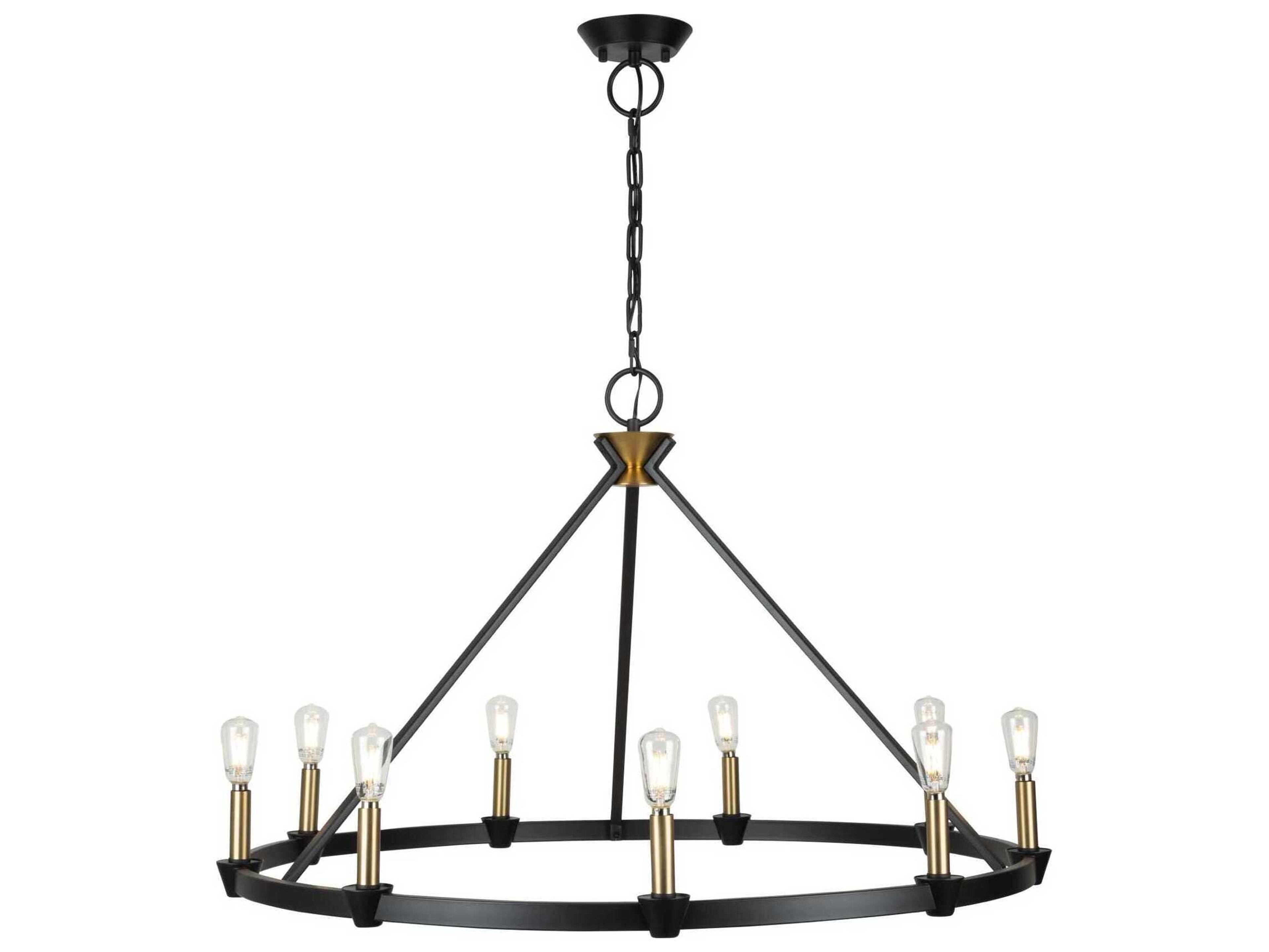 Artcraft Notting Hill 9-Light Black Brushed Brass Chandelier