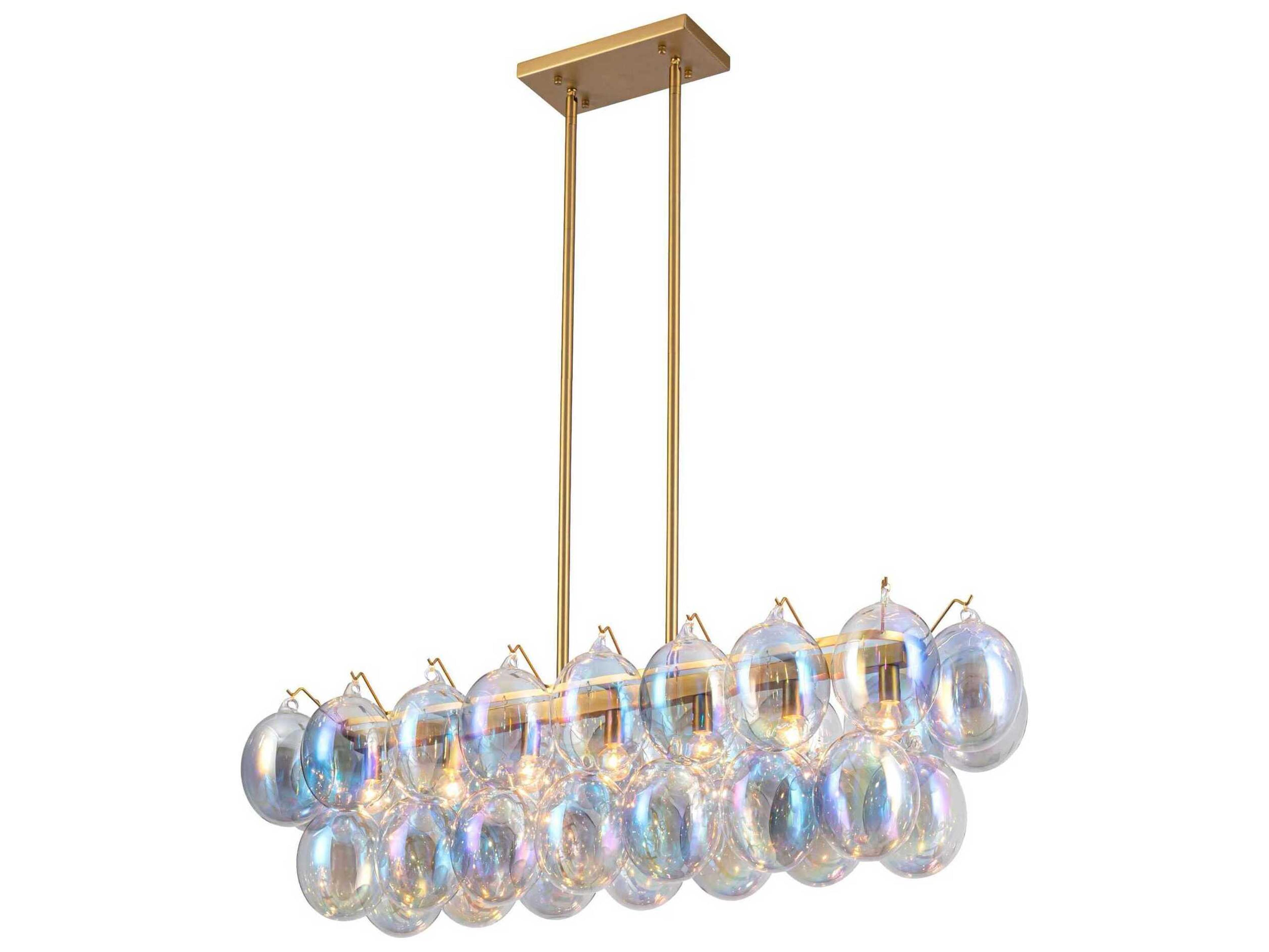 Globo 8-Light Linear Pendant Iridescent Glass and Brass