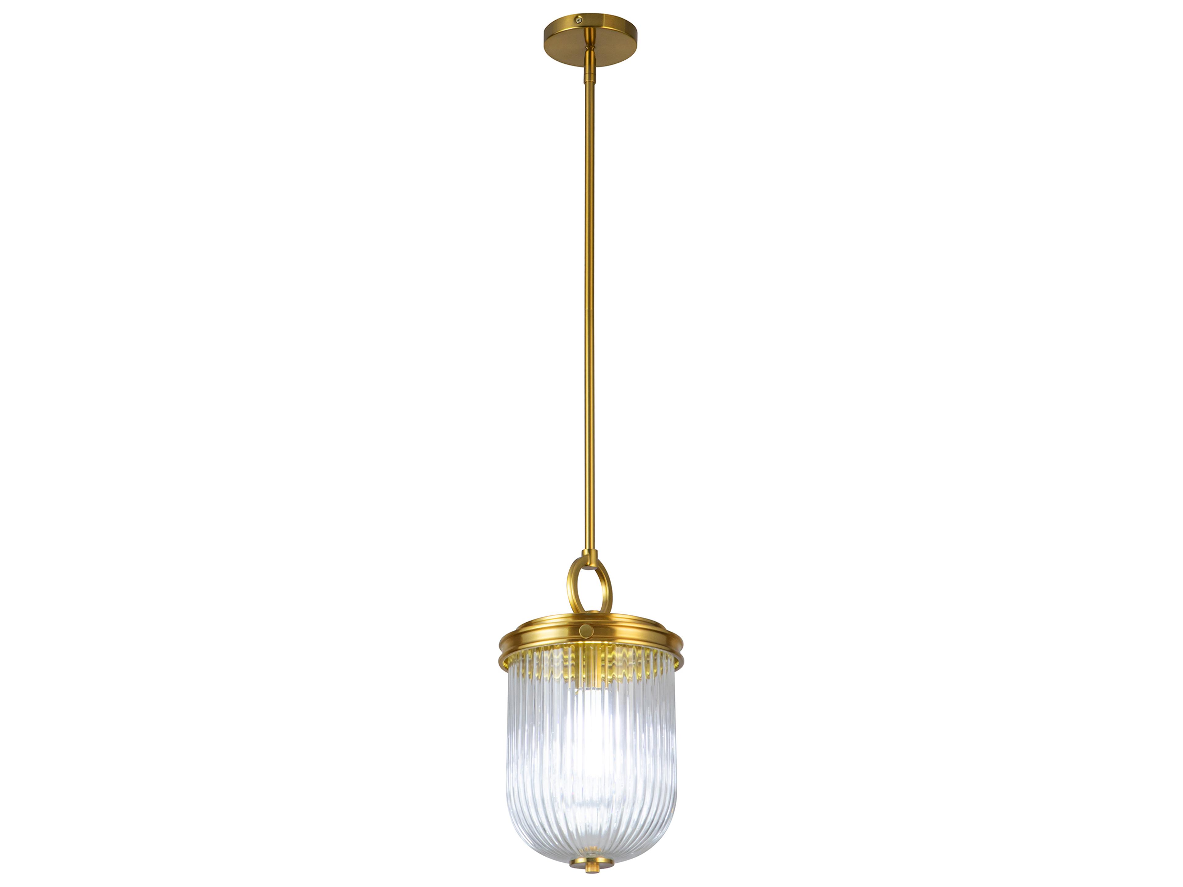 Myla Pendant Light in Vintage Brass with Ribbed Glass