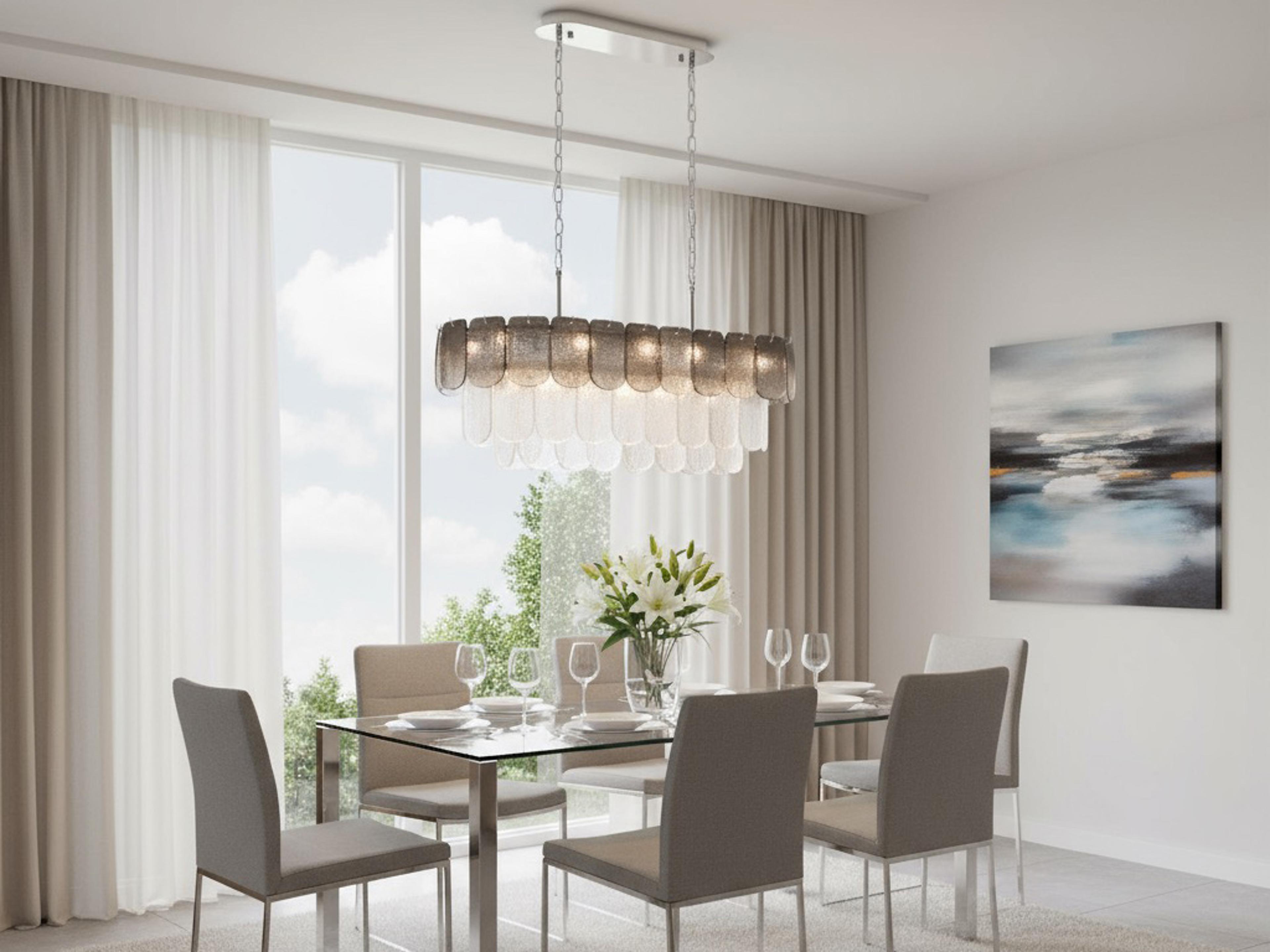 Artcraft Bianca 12-Light Polished Nickel Crystalline Smoke Linear Island Pendant