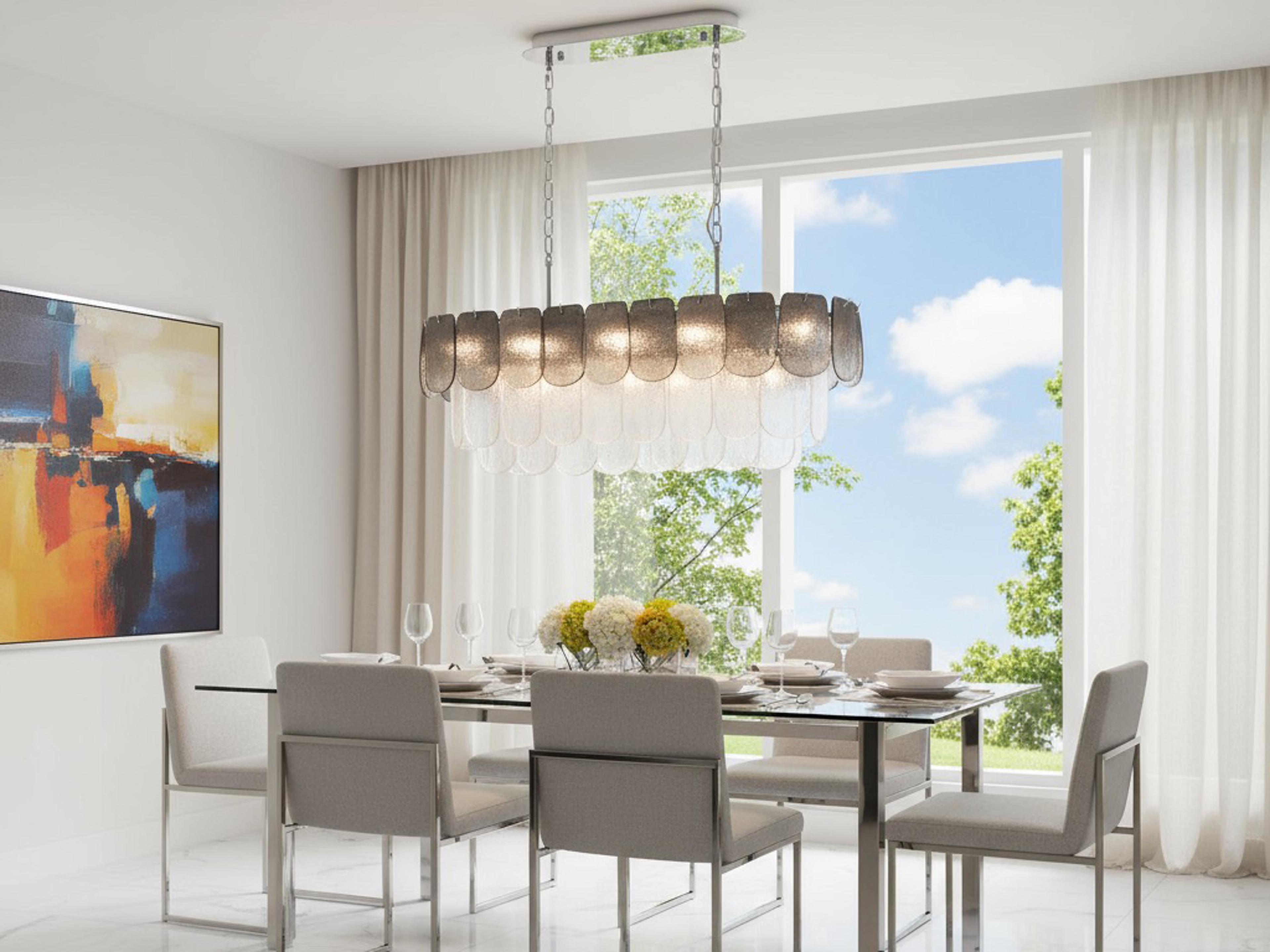 Artcraft Bianca 12-Light Polished Nickel Crystalline Smoke Linear Island Pendant