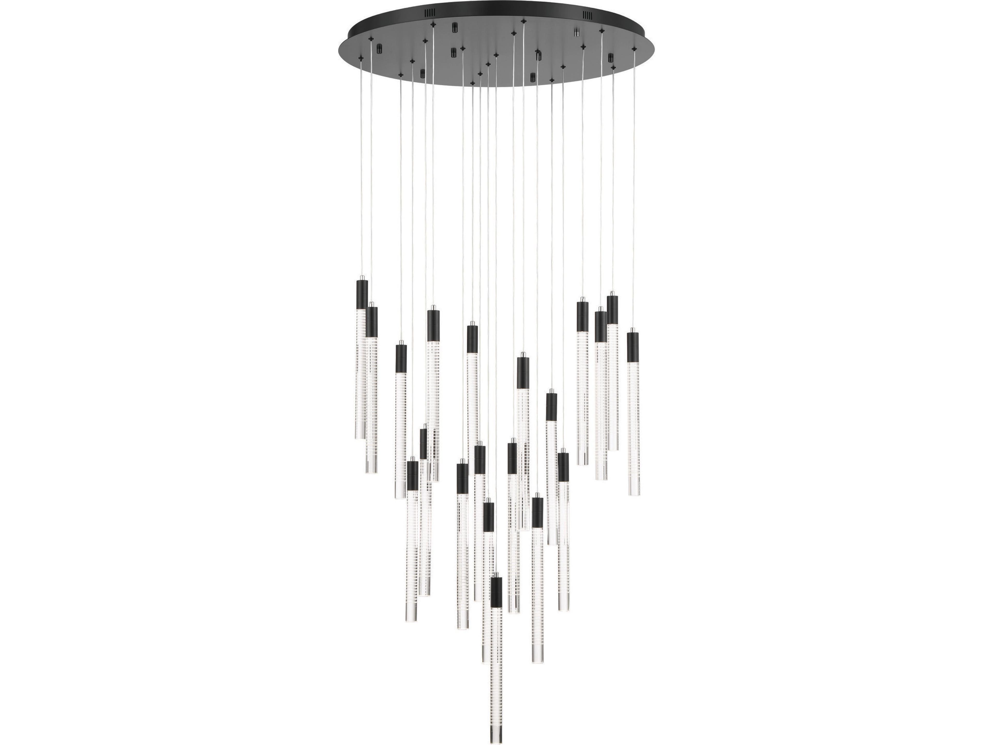 Celine 20-Light Chandelier in Black with Etched Glass Rods