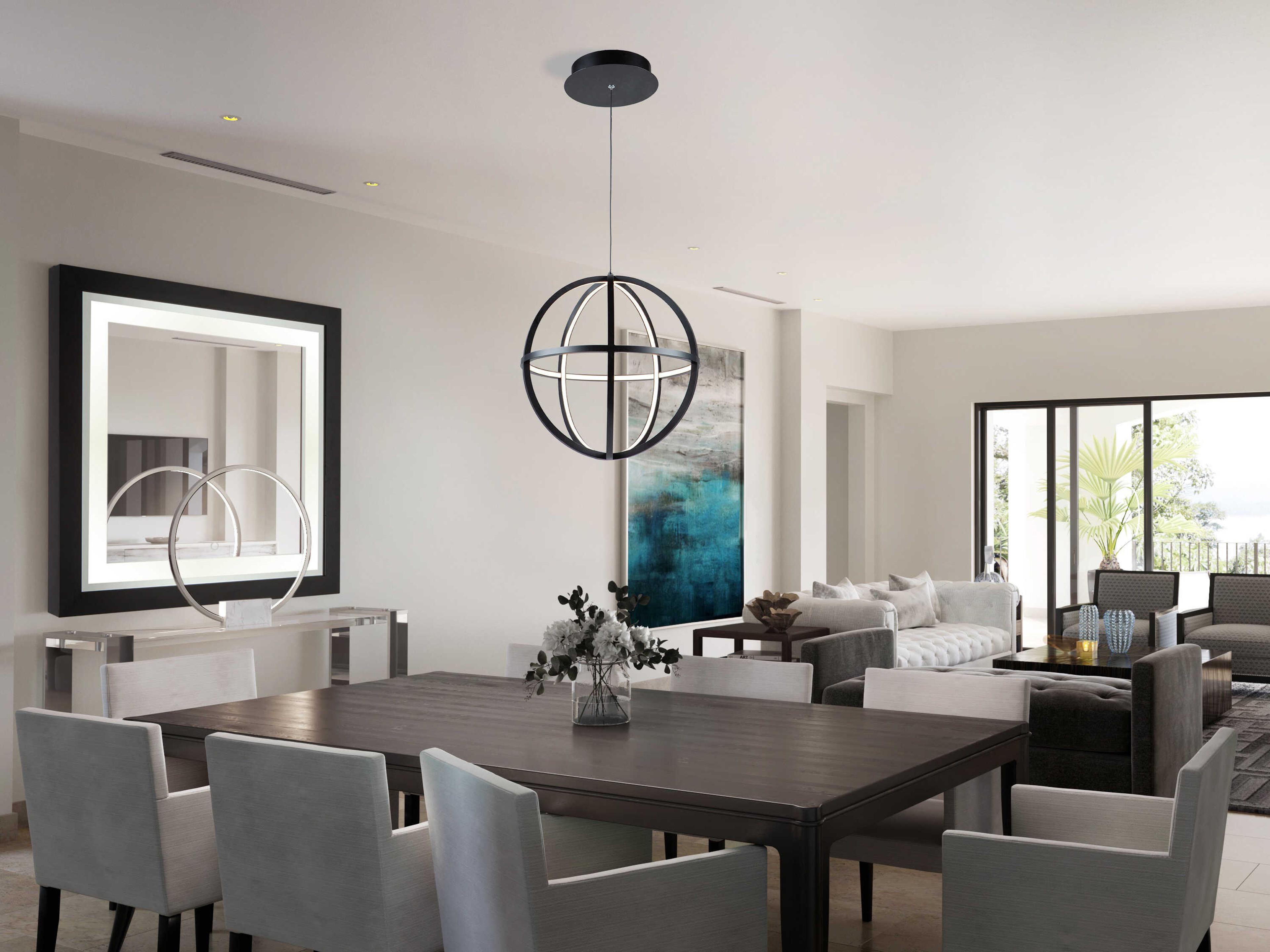 Artcraft Celestial 4-Light Matte Black LED Geometric Round Pendant