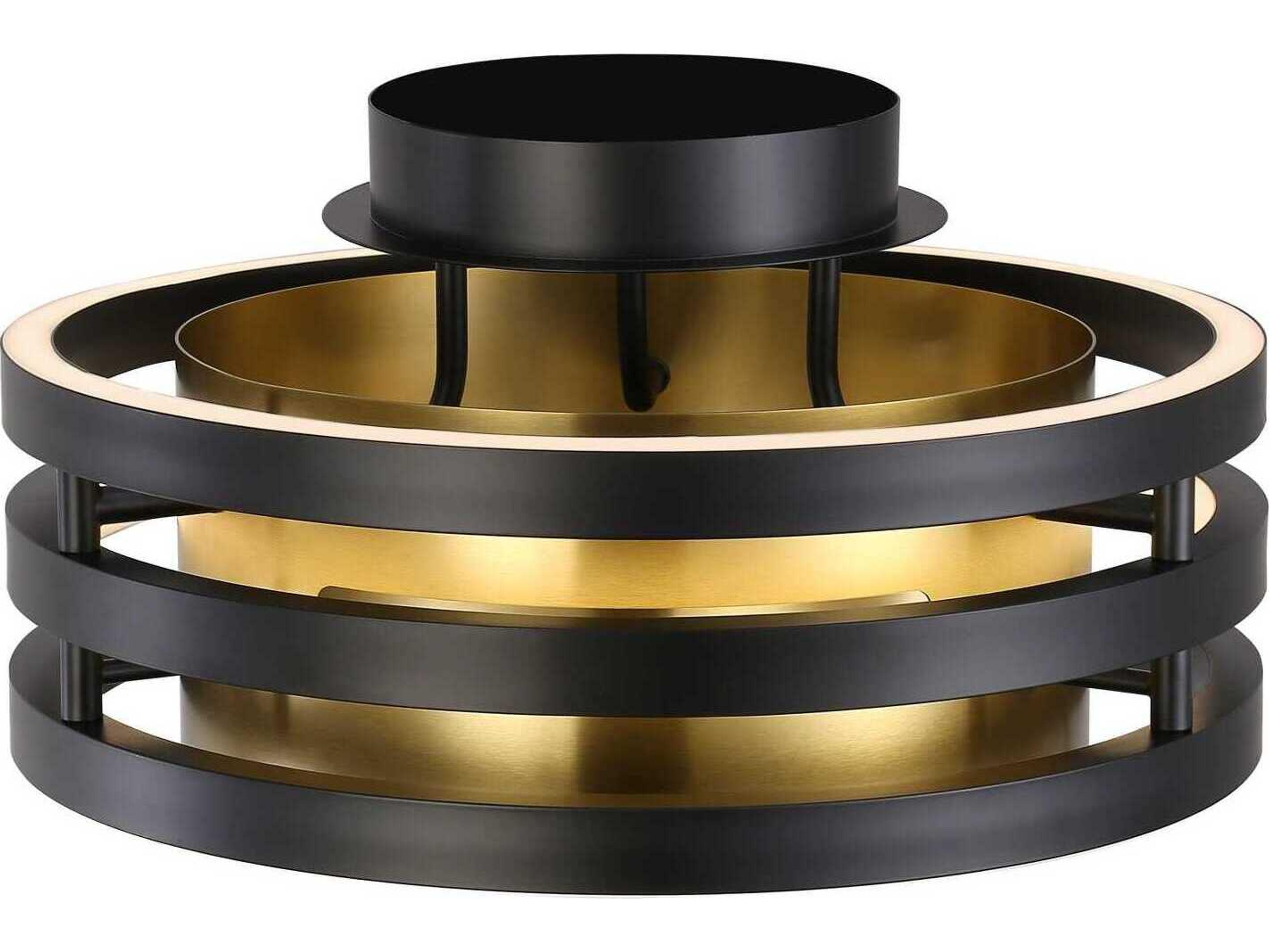 Artcraft Toledo 1-Light Black Brushed Brass Drum Semi Flush Mount