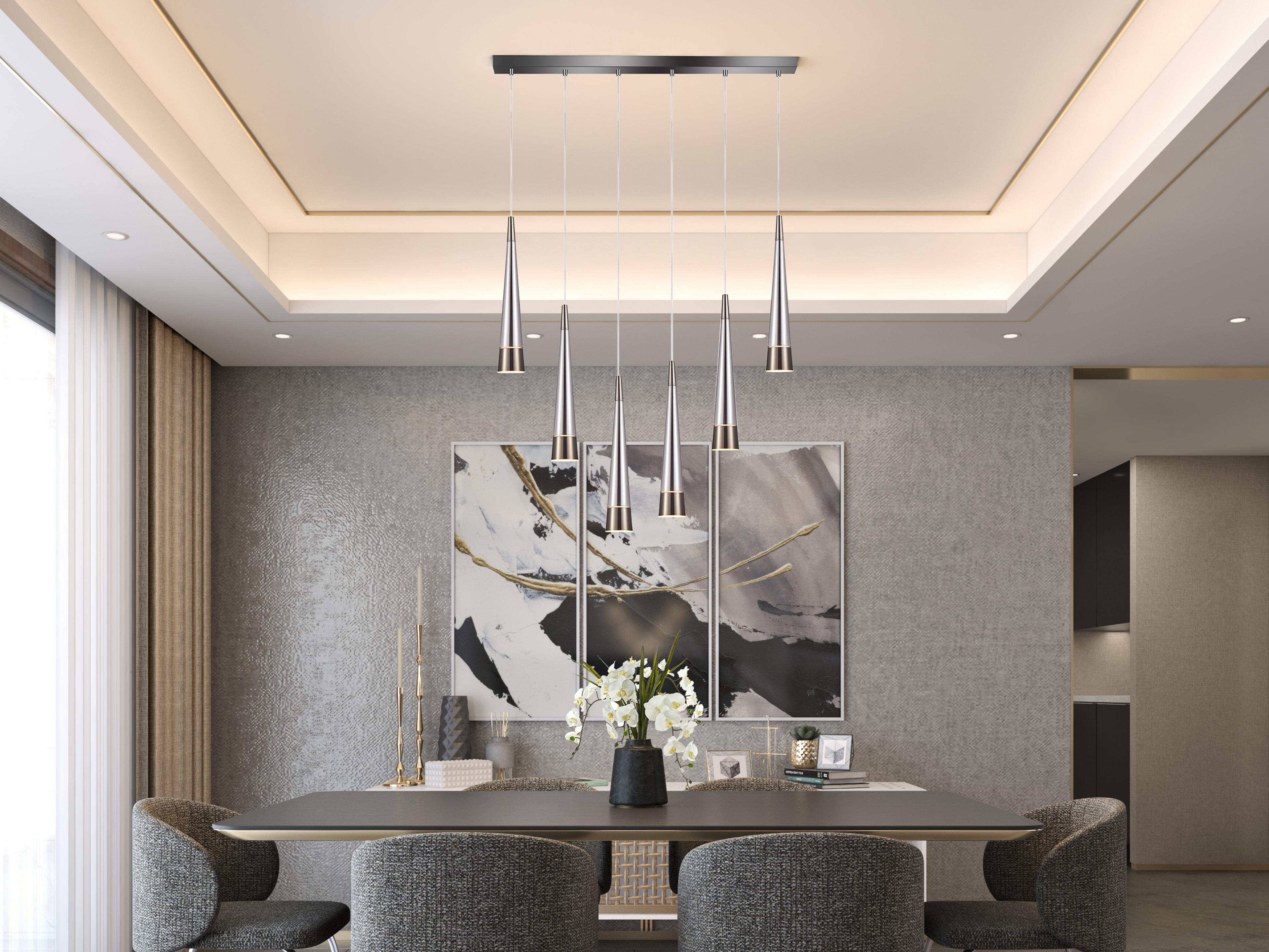 Artcraft Sunnyvale 6-Light Pearl Black Smoke Silver Linear Island Pendant