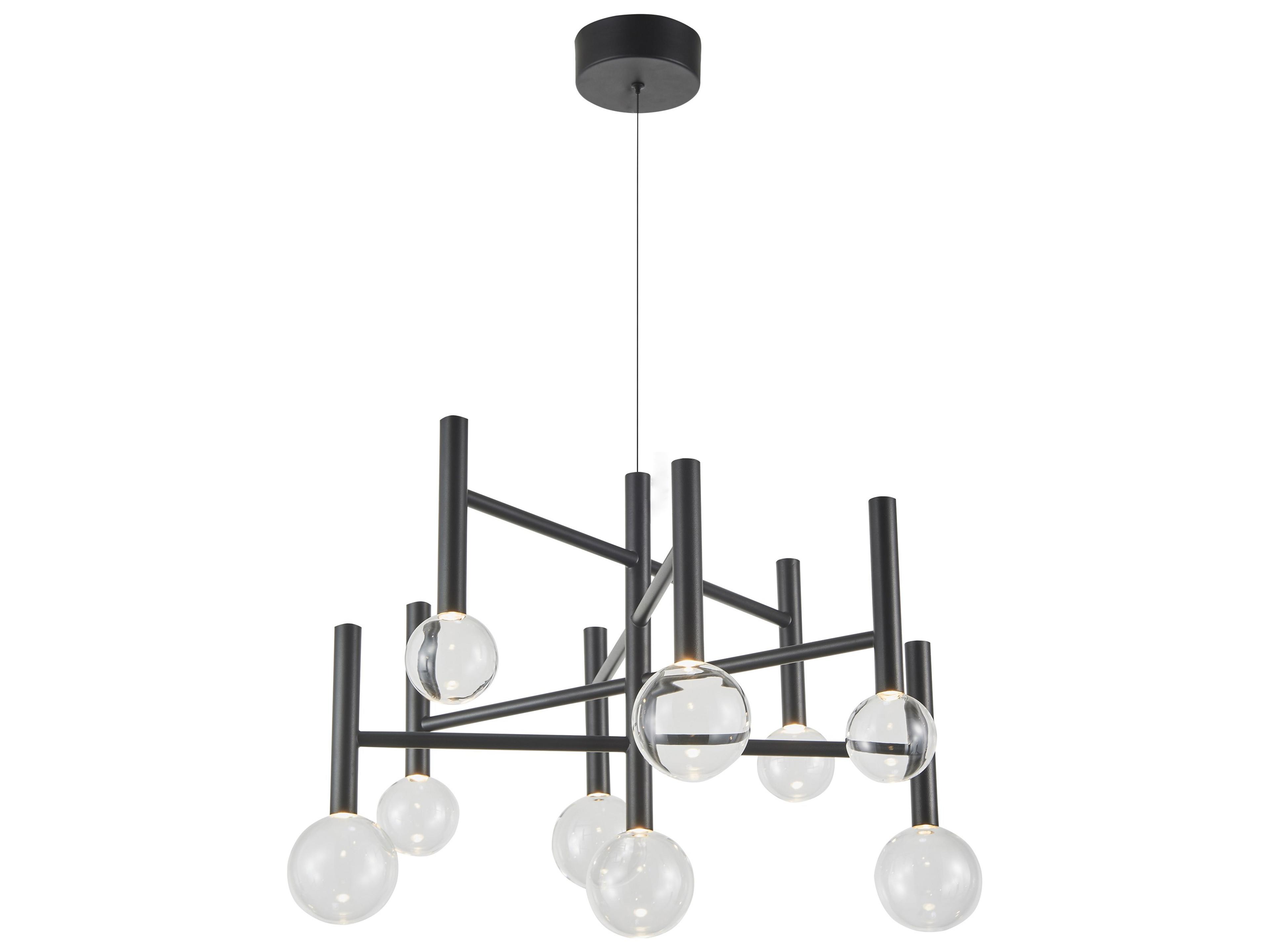 Terra 9-Light LED Chandelier in Black with Clear Glass Domes