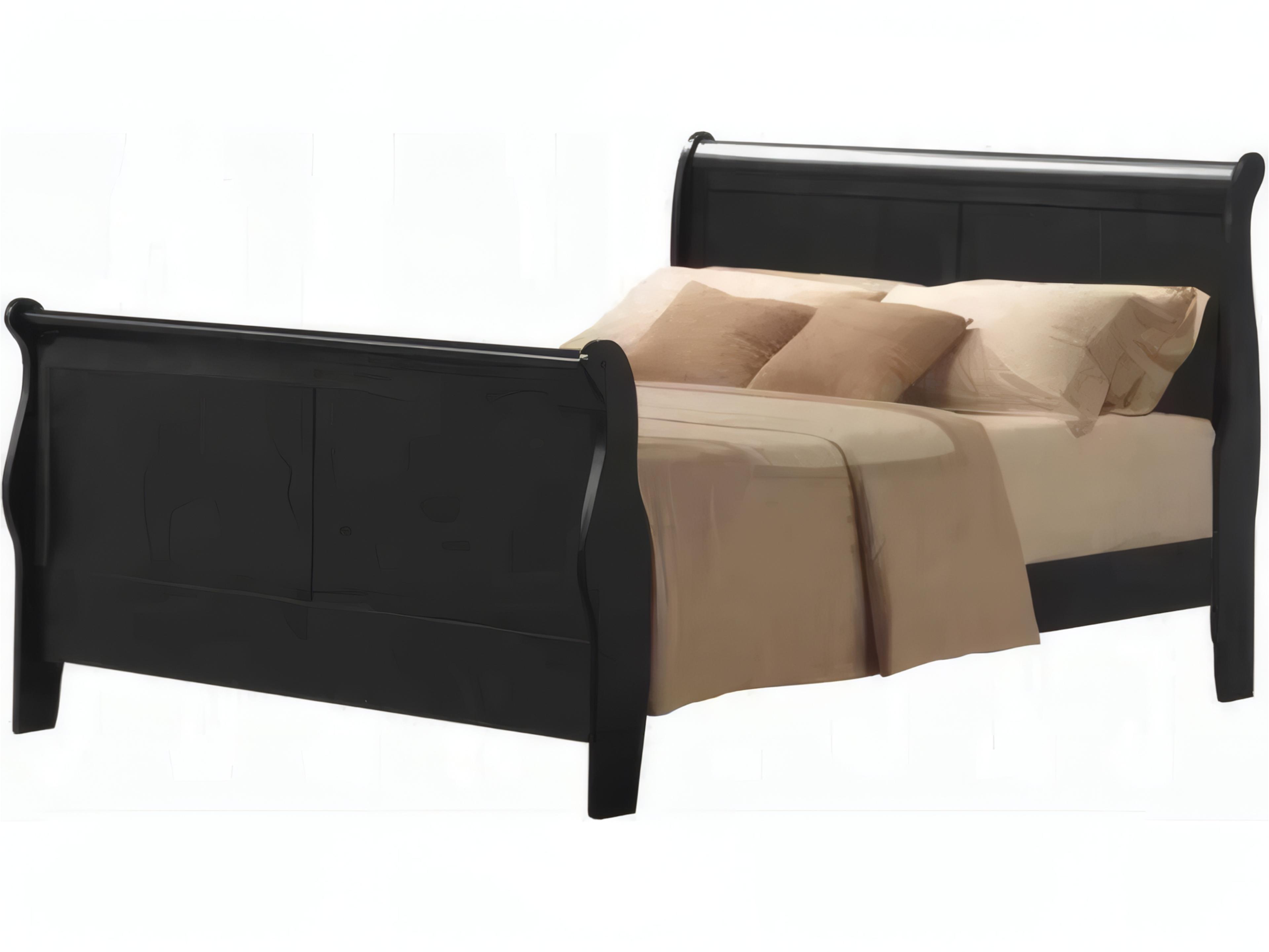 Louis Philippe Black Pine Wood Queen Sleigh Bed