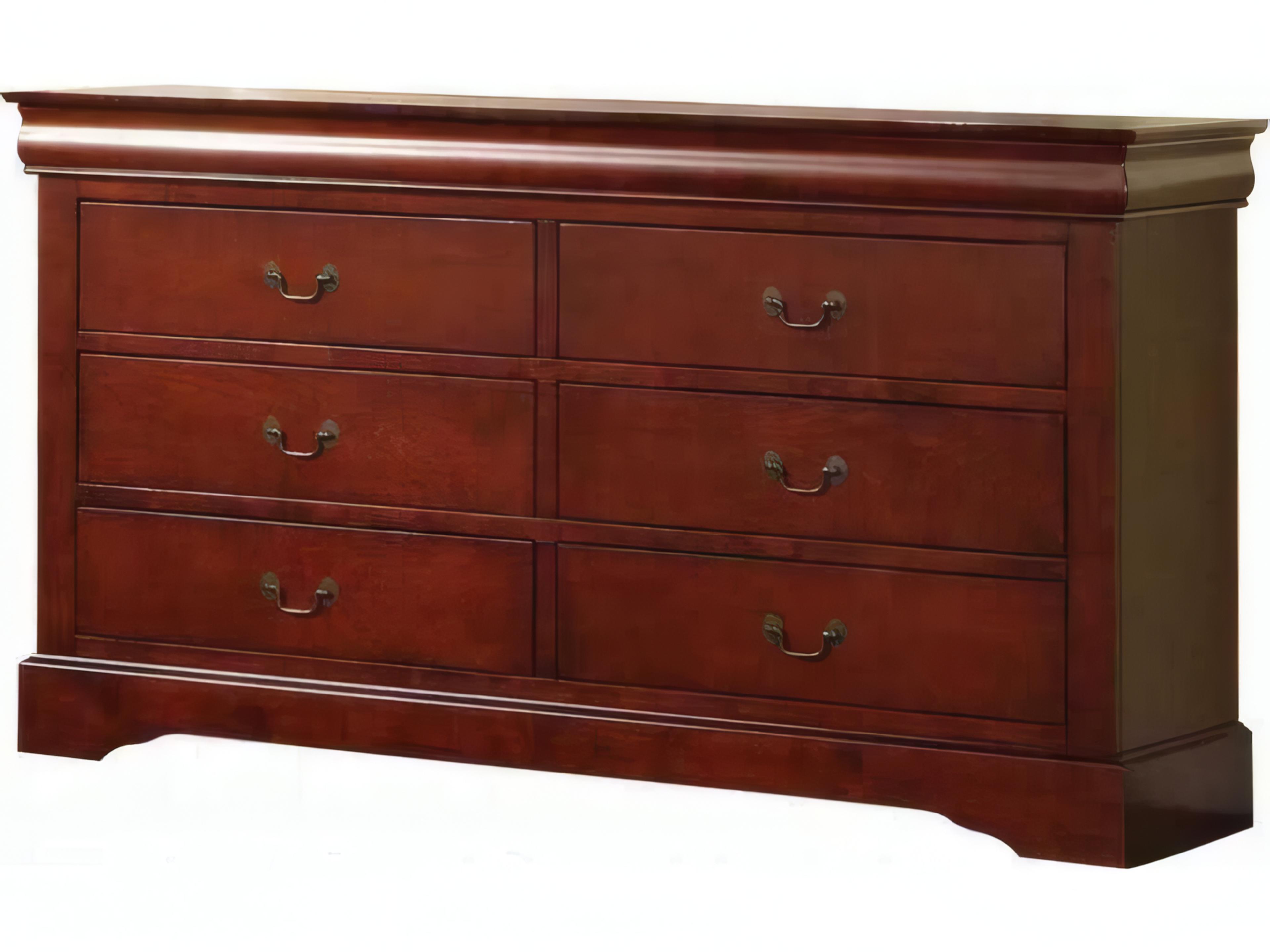 Louis Philippe 6-Drawers Brown Pine Wood Double Dresser
