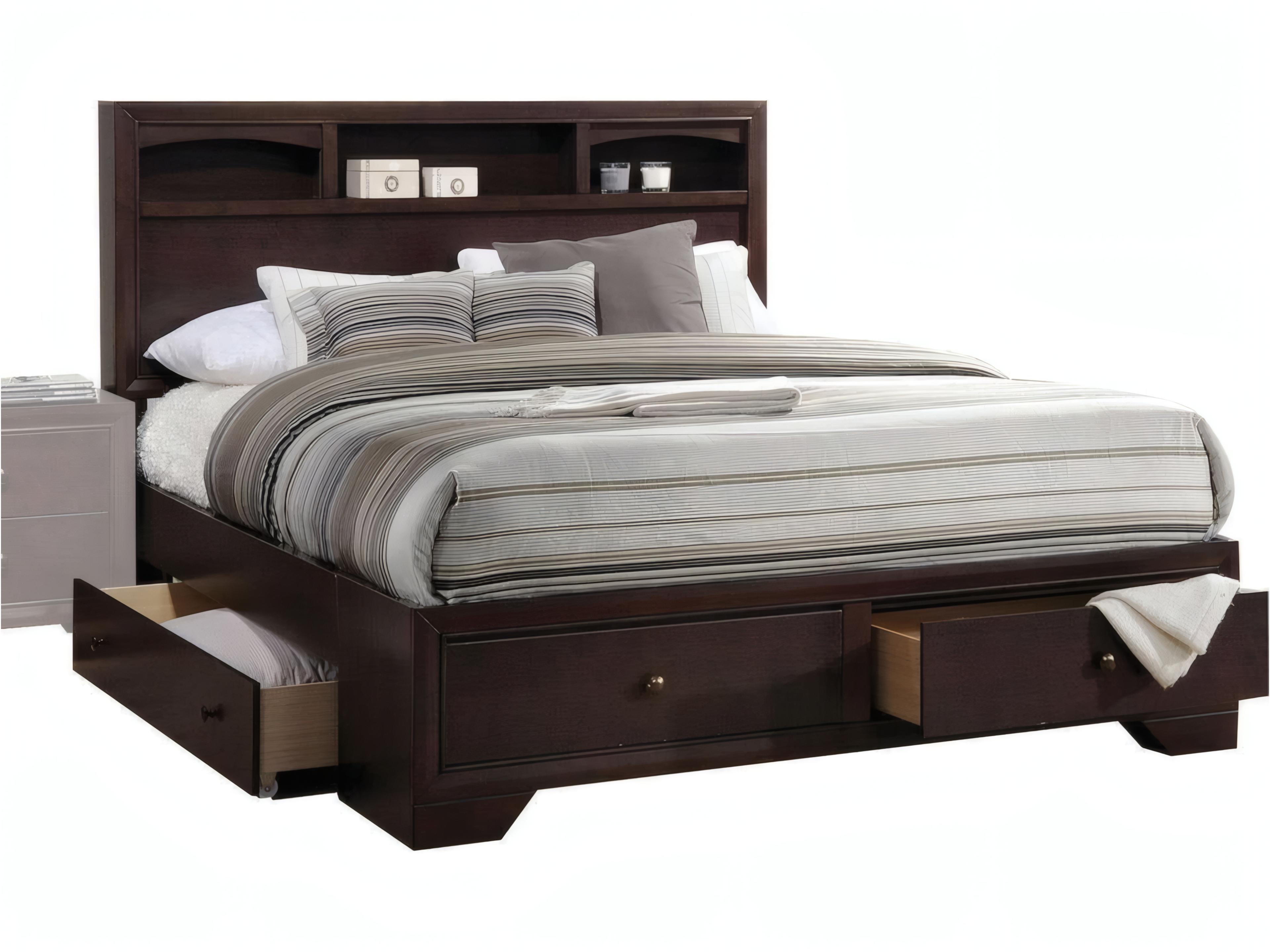 Madison Espresso Brown Rubberwood Wood Queen Platform Bed