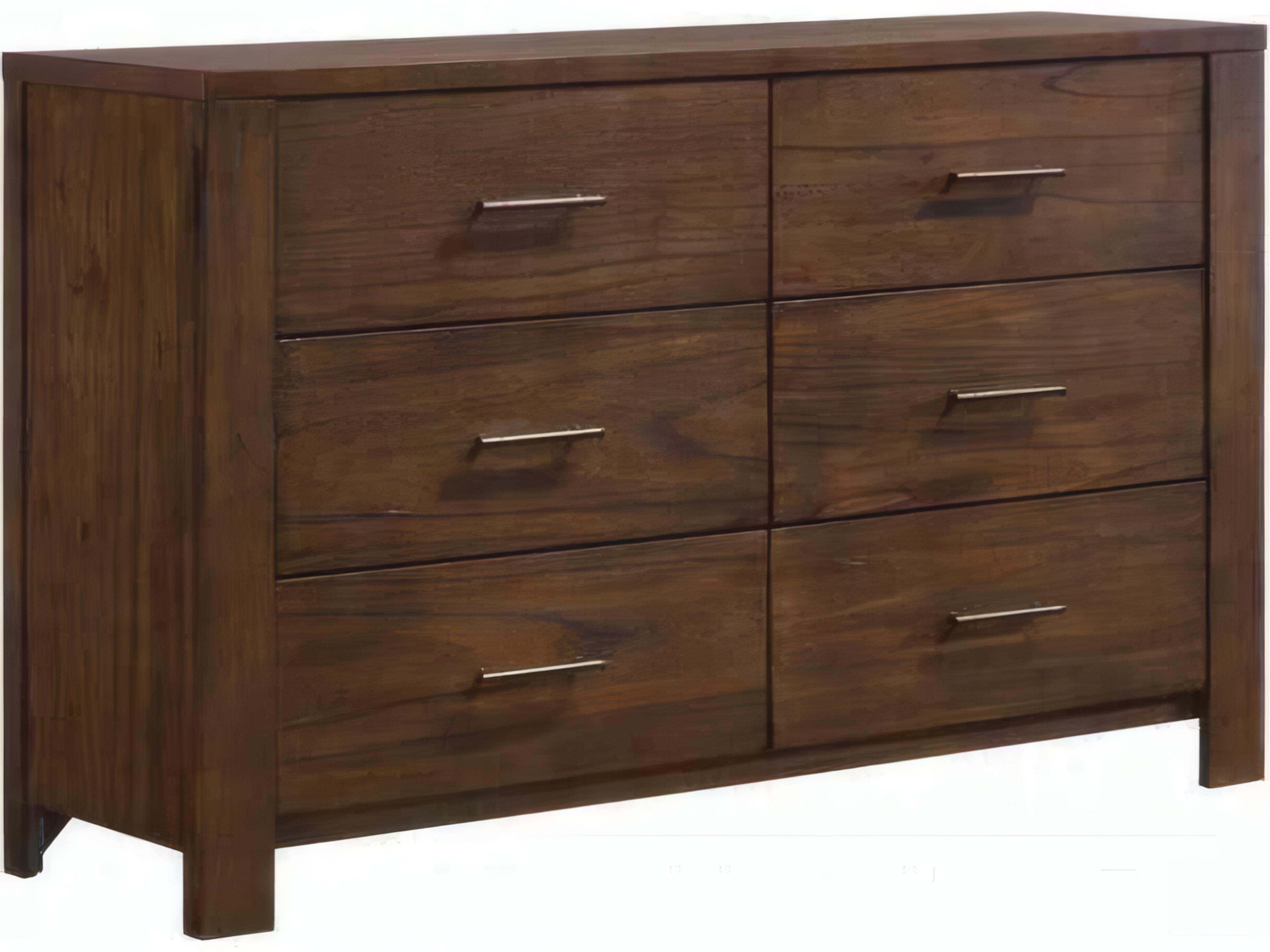 Merrilee 6-Drawers Brown Rubberwood Double Dresser