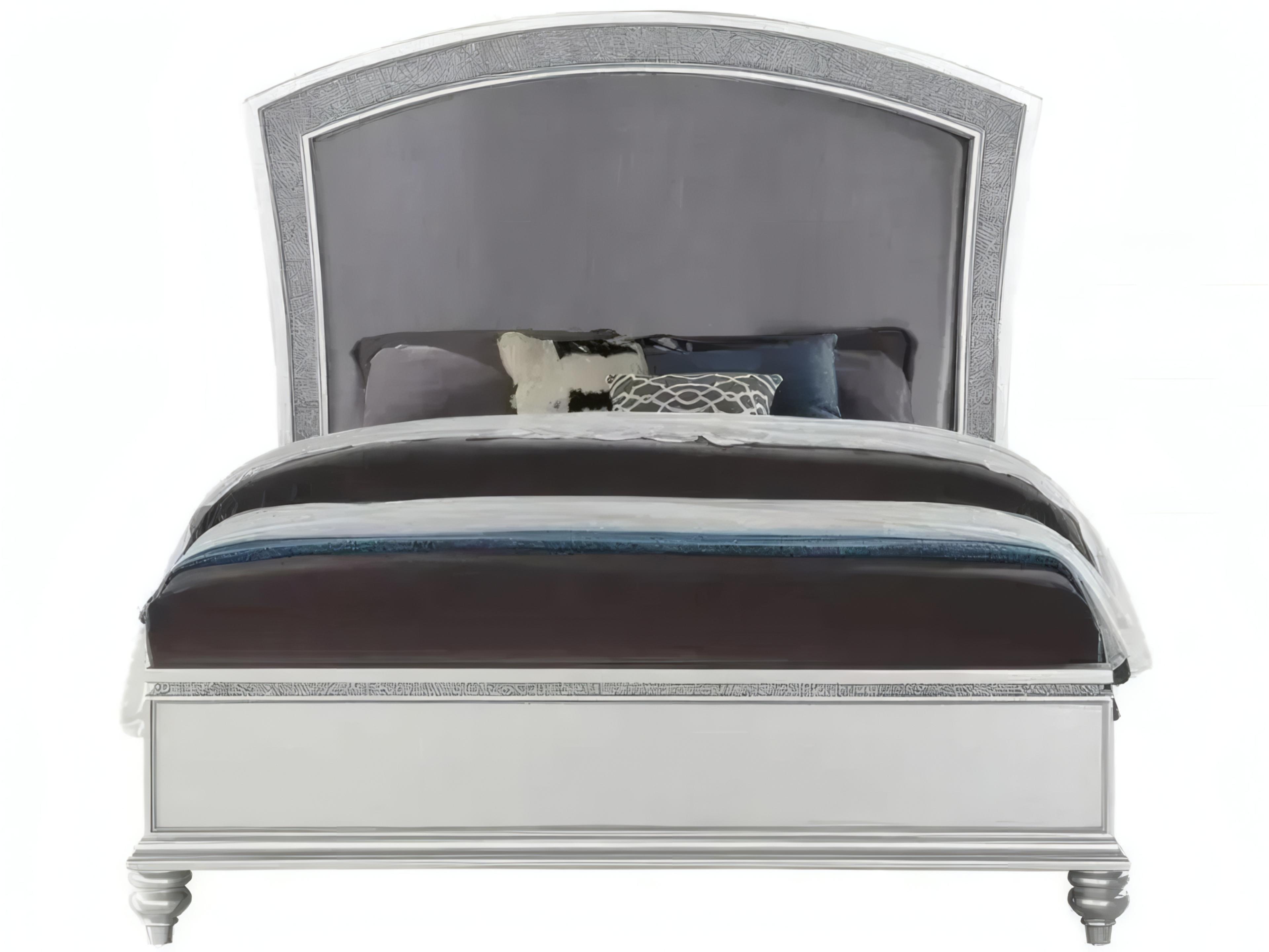 Acme Furniture Maverick Fabric Platinum White Poplar Wood Upholstered Queen Platform Bed