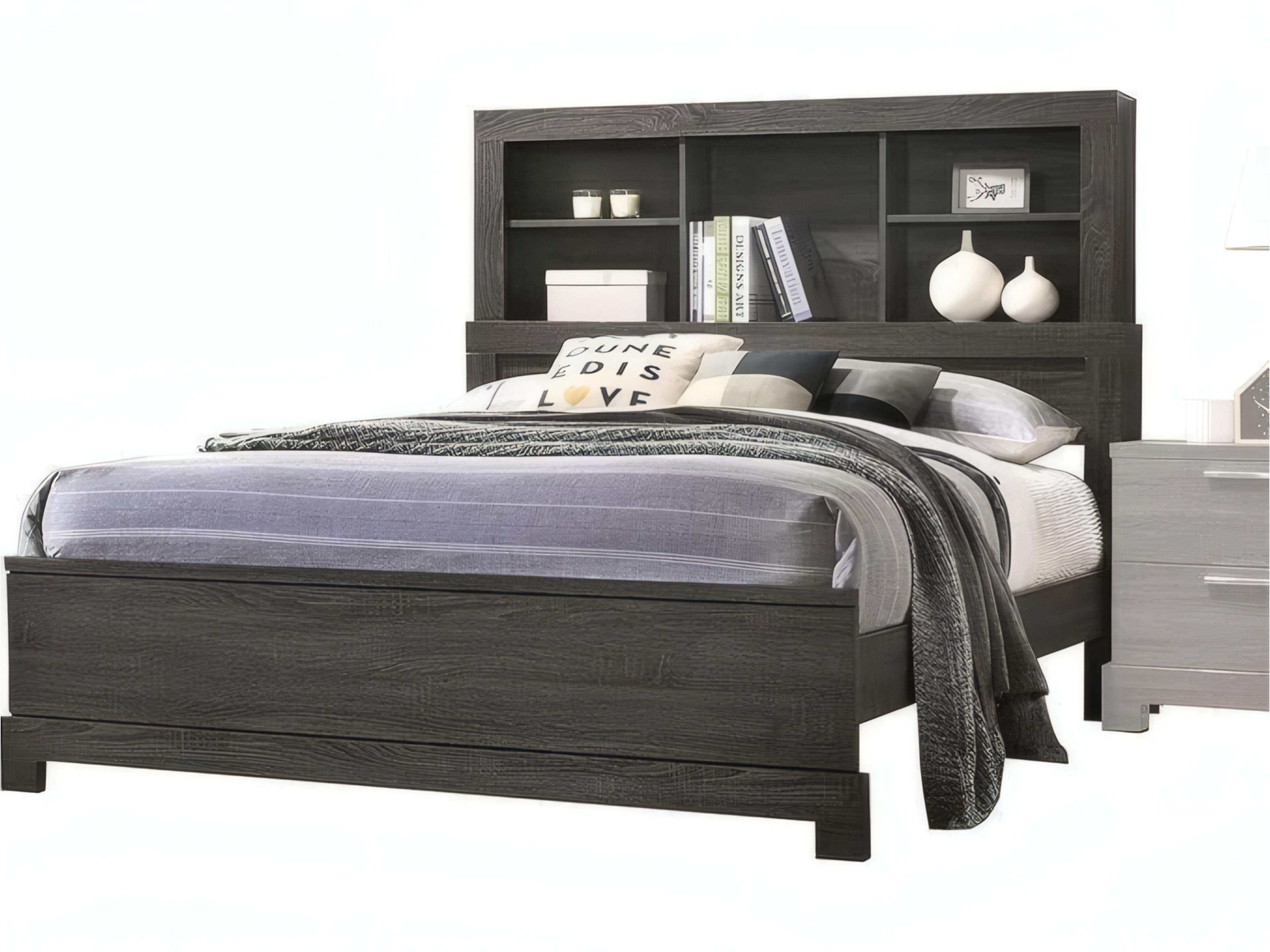 Lantha Gray Oak Solid Wood Queen Platform Bed