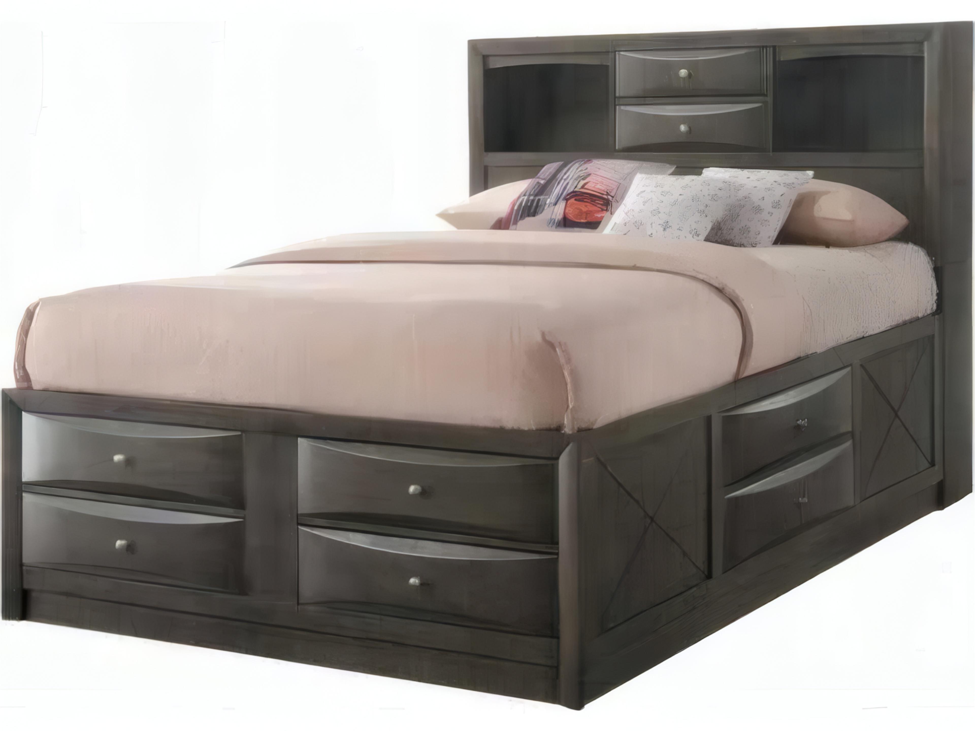Ireland Gray Oak Rubberwood Wood Queen Platform Bed