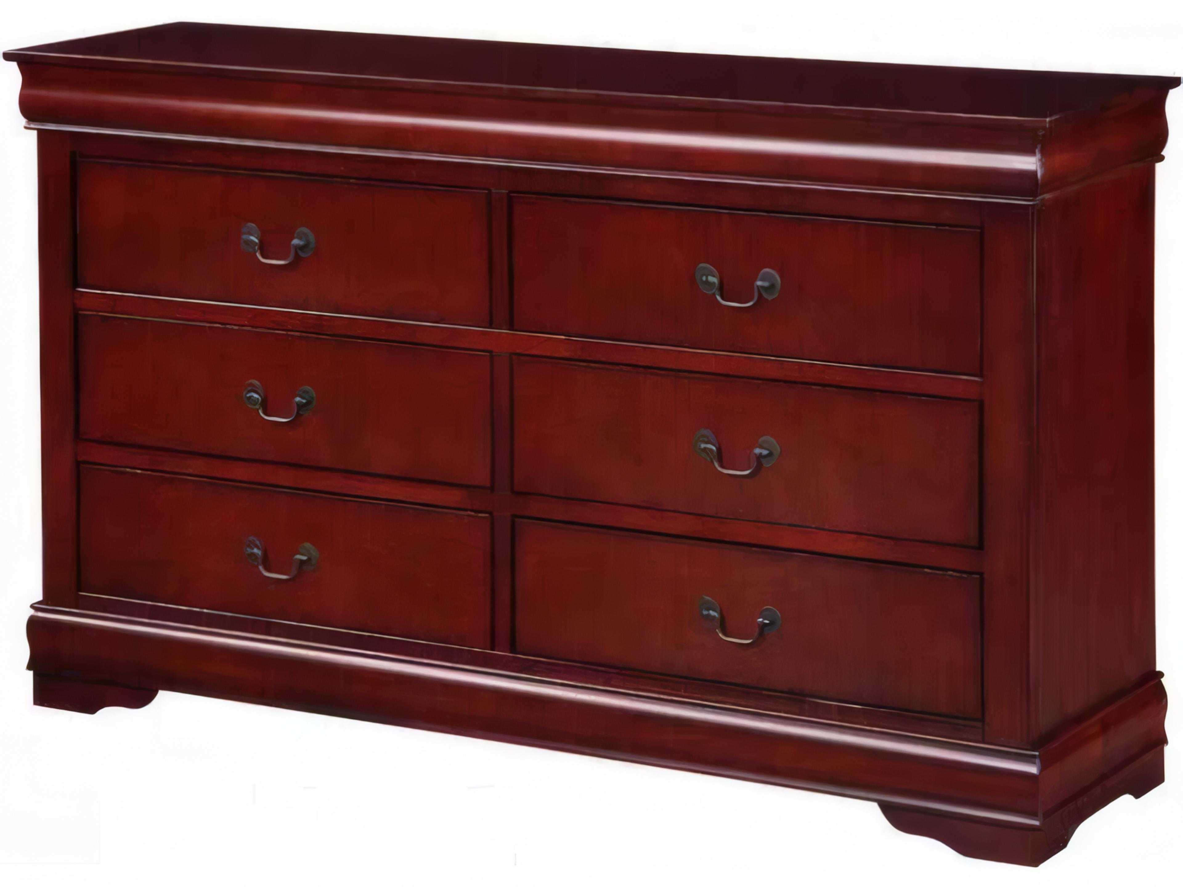 Louis Philippe 6-Drawers Brown Pine Wood Double Dresser