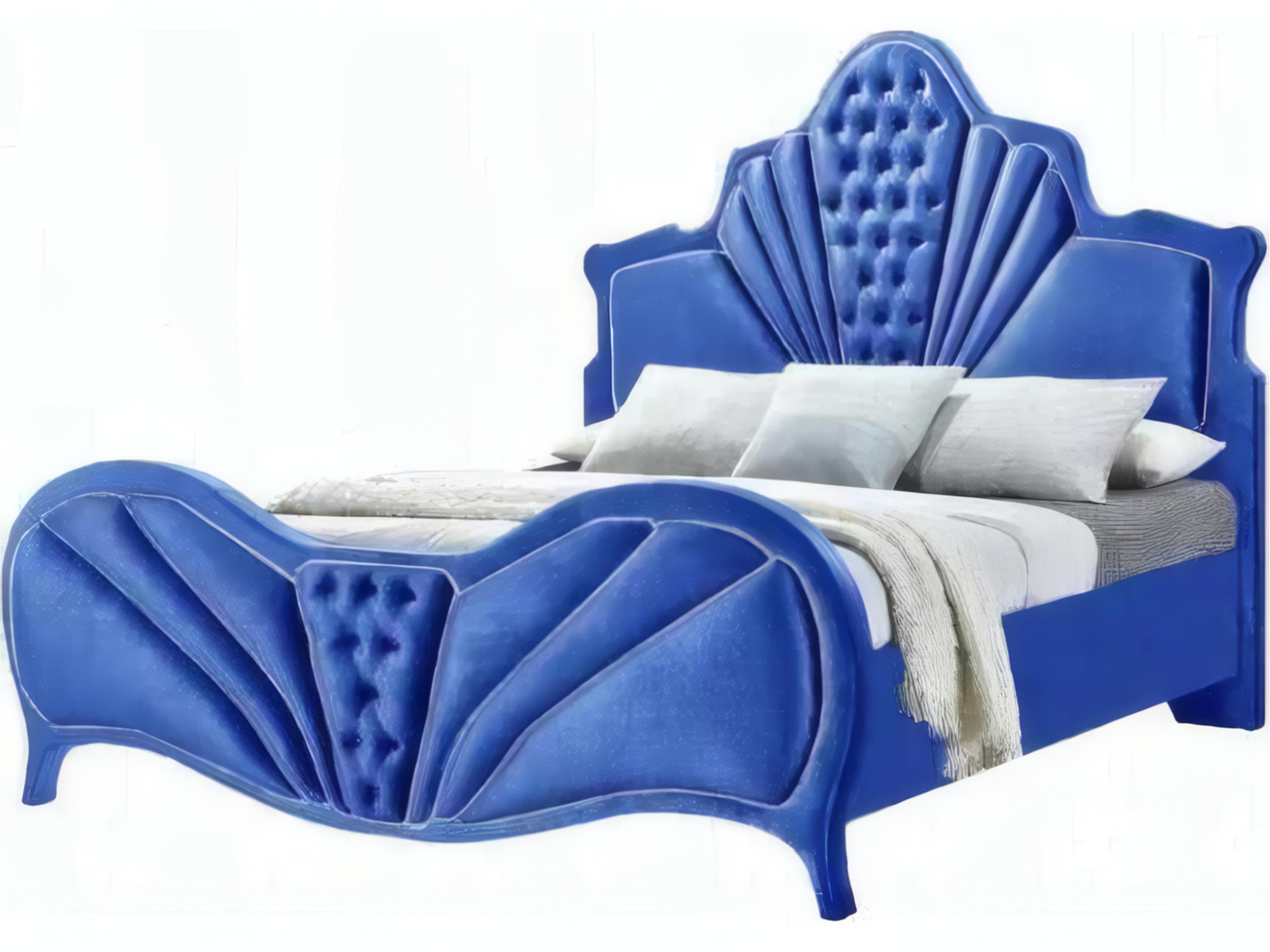 Acme Furniture Dante Blue Velvet Upholstered King Panel Bed