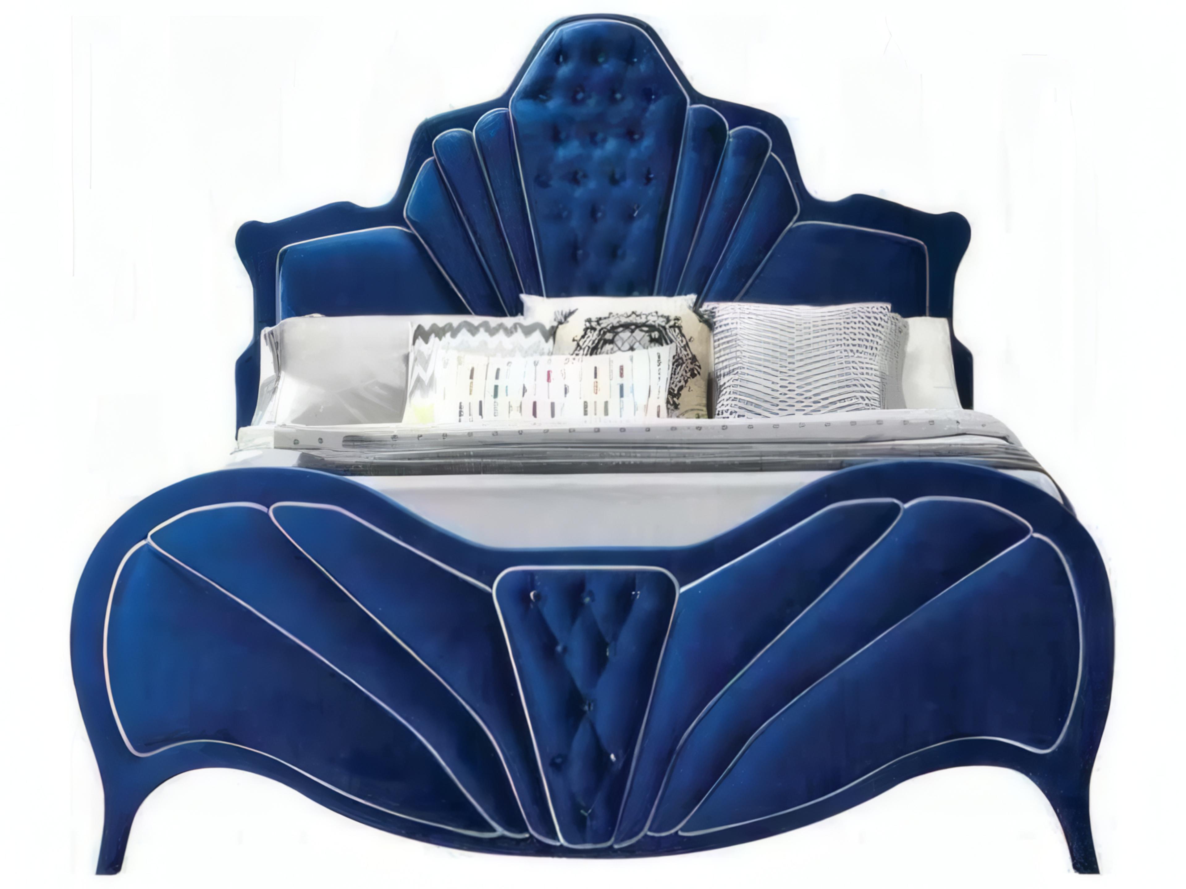 Acme Furniture Dante Blue Velvet Upholstered King Panel Bed