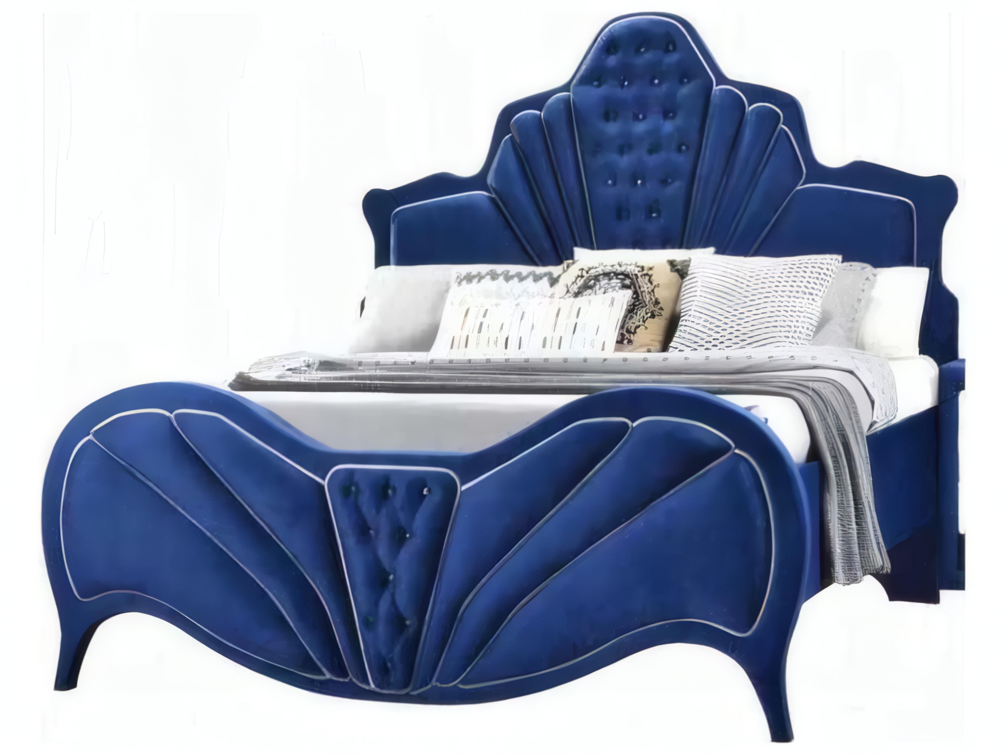 Dante Blue Velvet Upholstered Queen Panel Bed