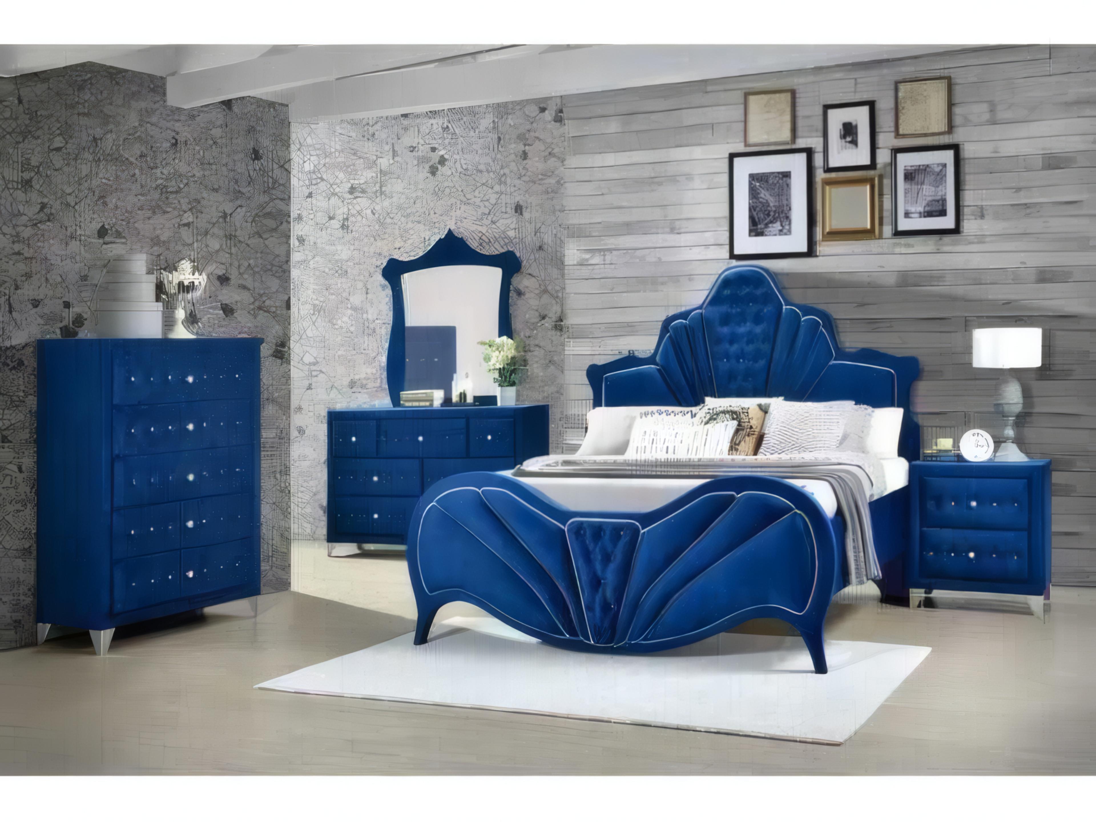 Acme Furniture Dante Blue Velvet Upholstered Queen Panel Bed