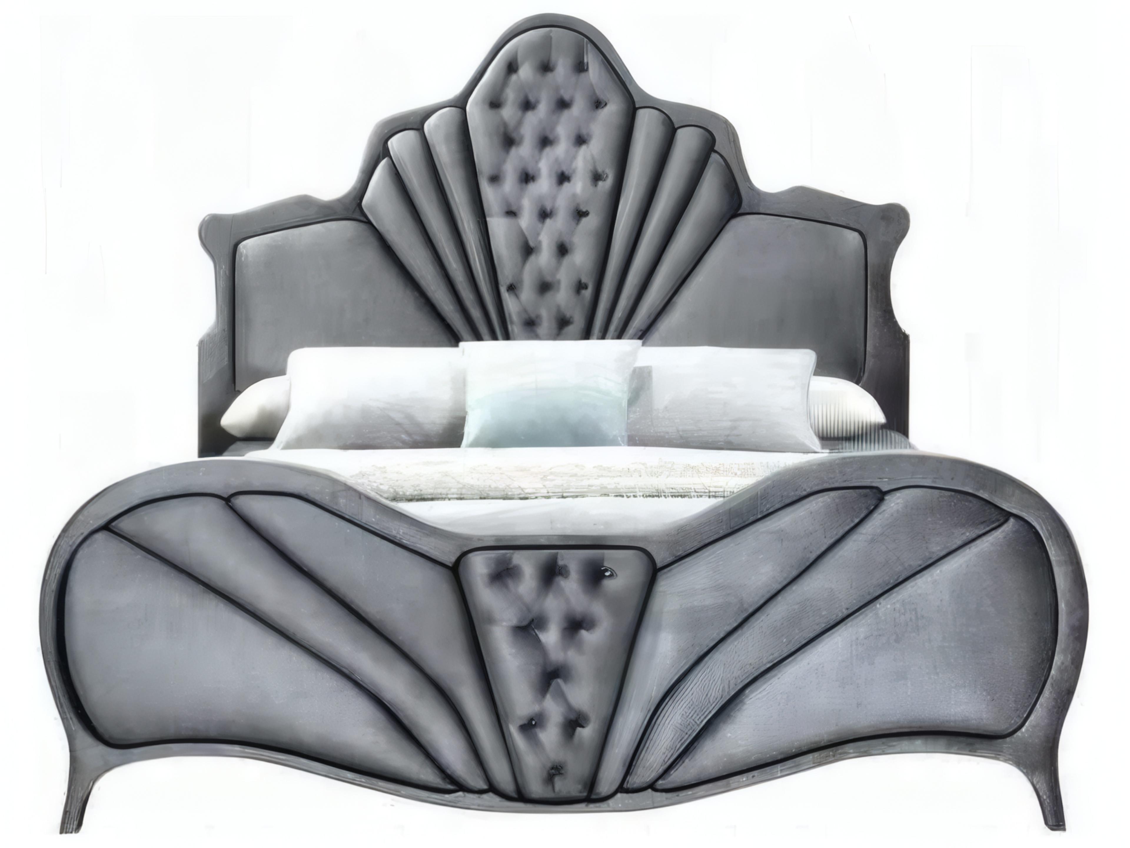 Dante Gray Velvet Upholstered Queen Panel Bed