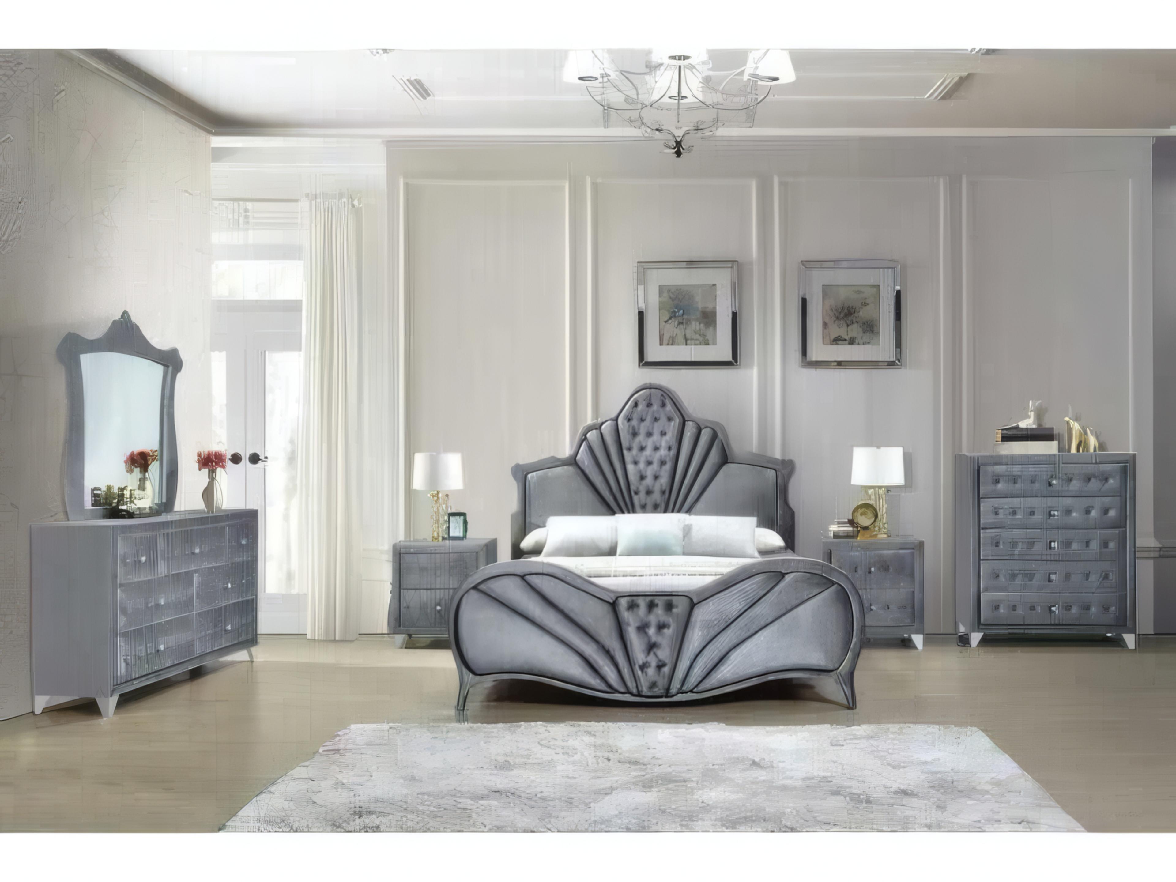 Acme Furniture Dante Gray Velvet Upholstered Queen Panel Bed