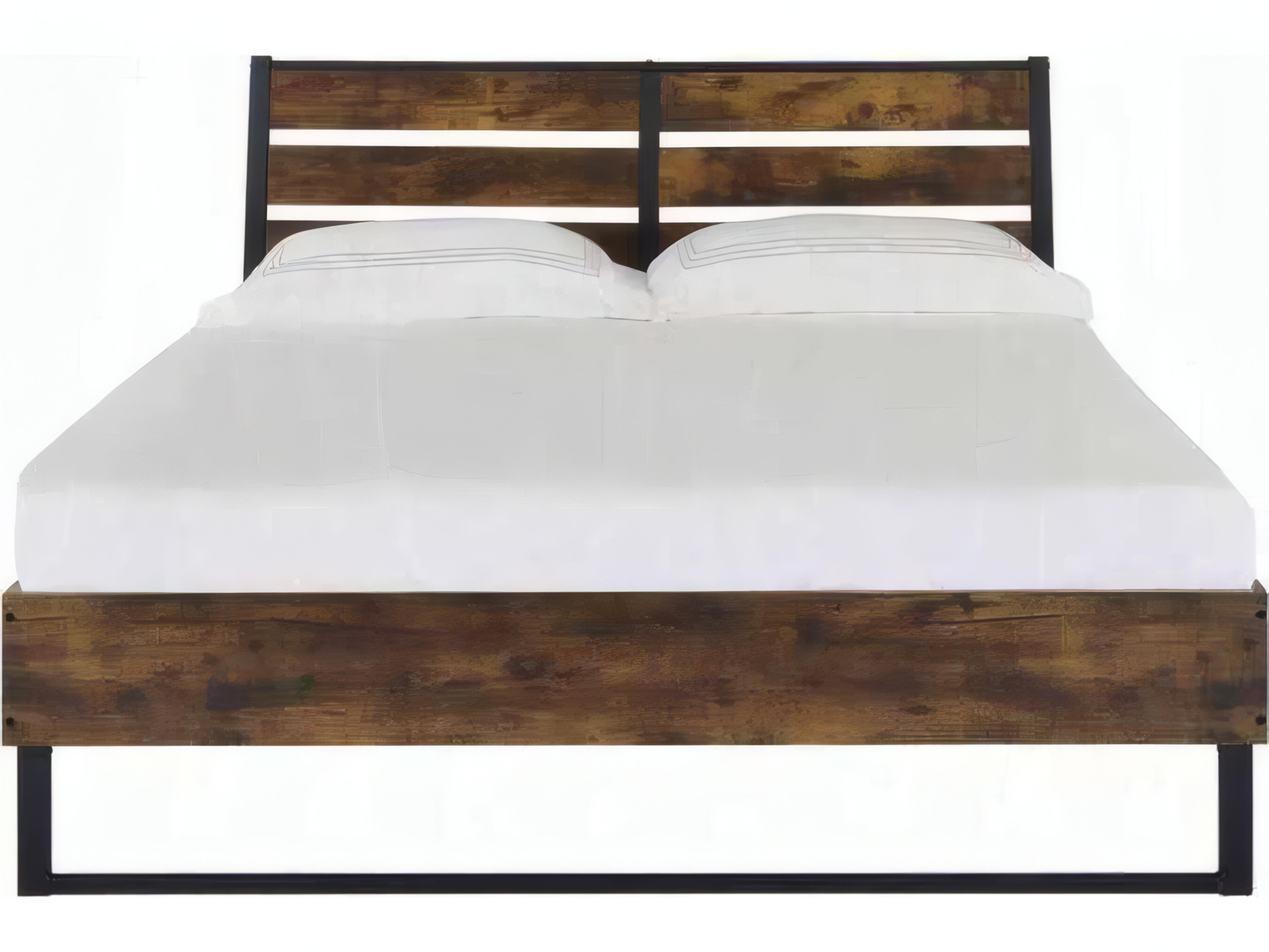 Juvanth Rustic Oak Black Brown Solid Wood King Platform Bed