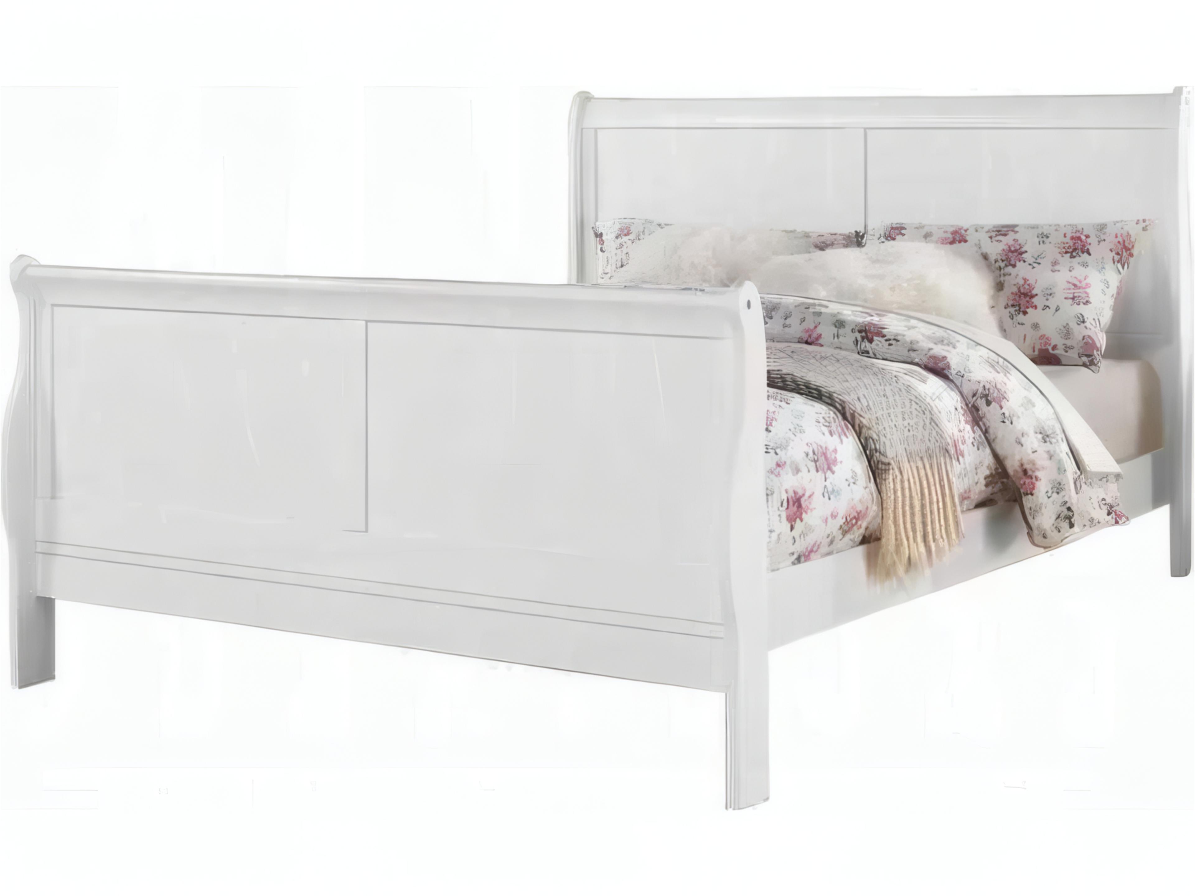 Louis Philippe White Pine Wood Queen Sleigh Bed