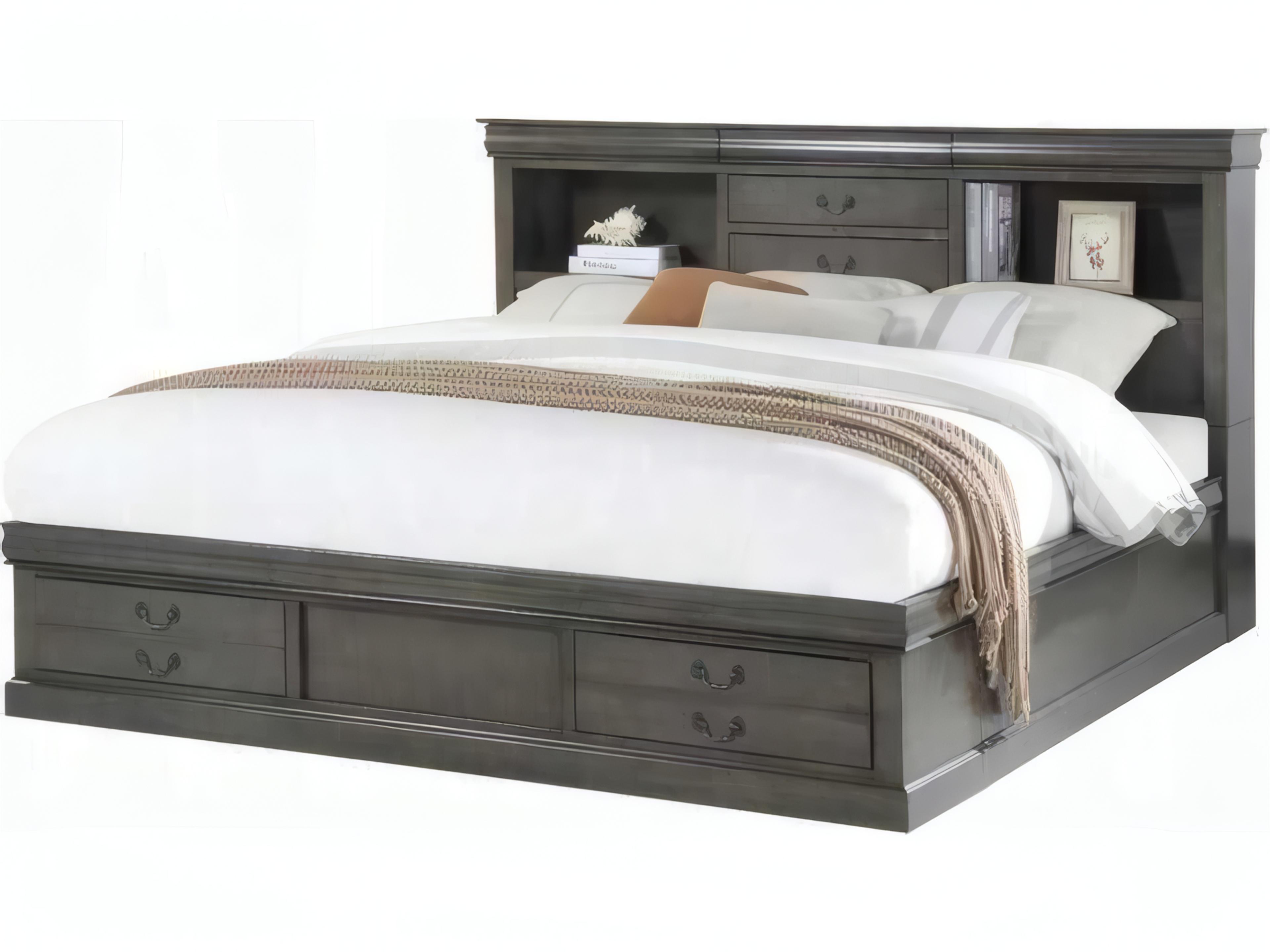Louis Philippe Dark Gray Rubberwood Wood Queen Platform Bed
