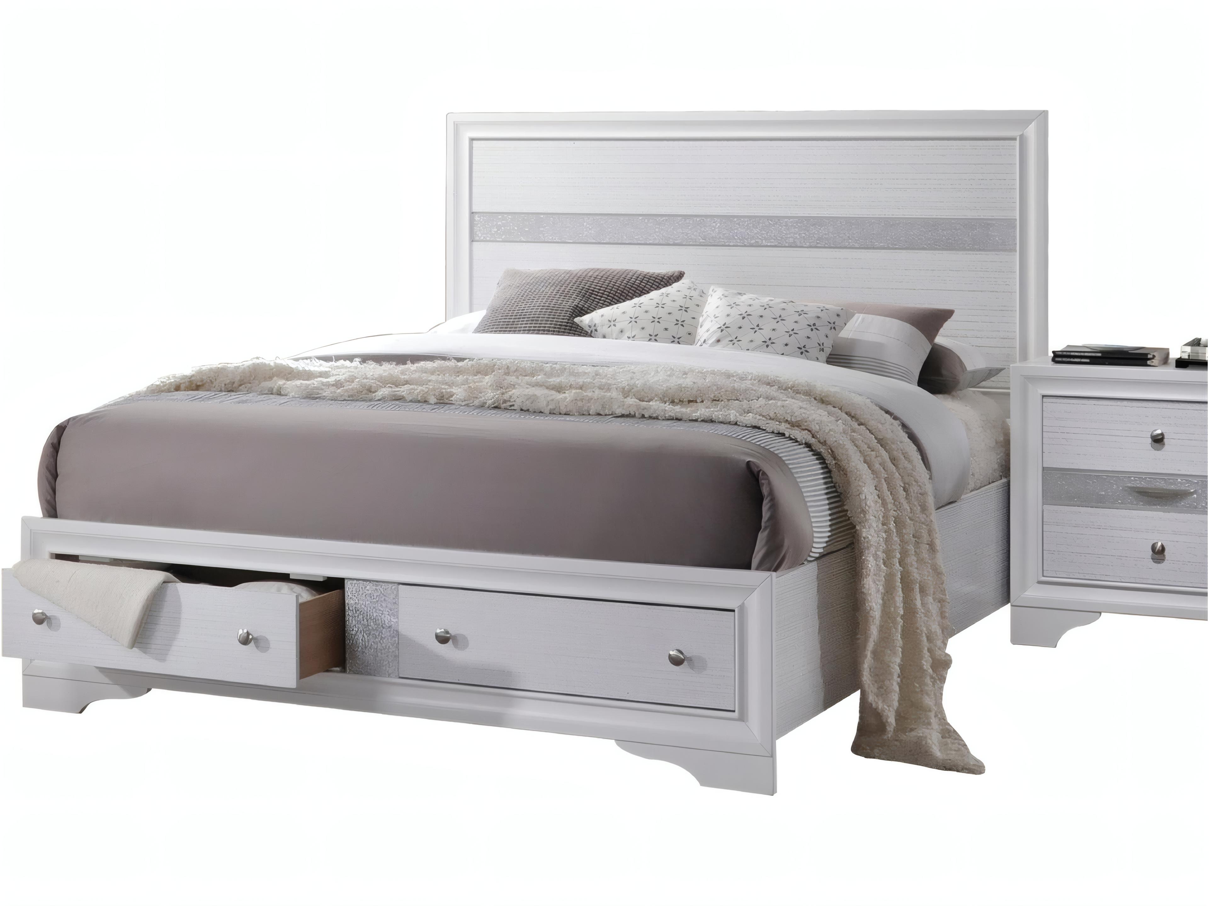 Naima White Rubberwood Wood King Platform Bed