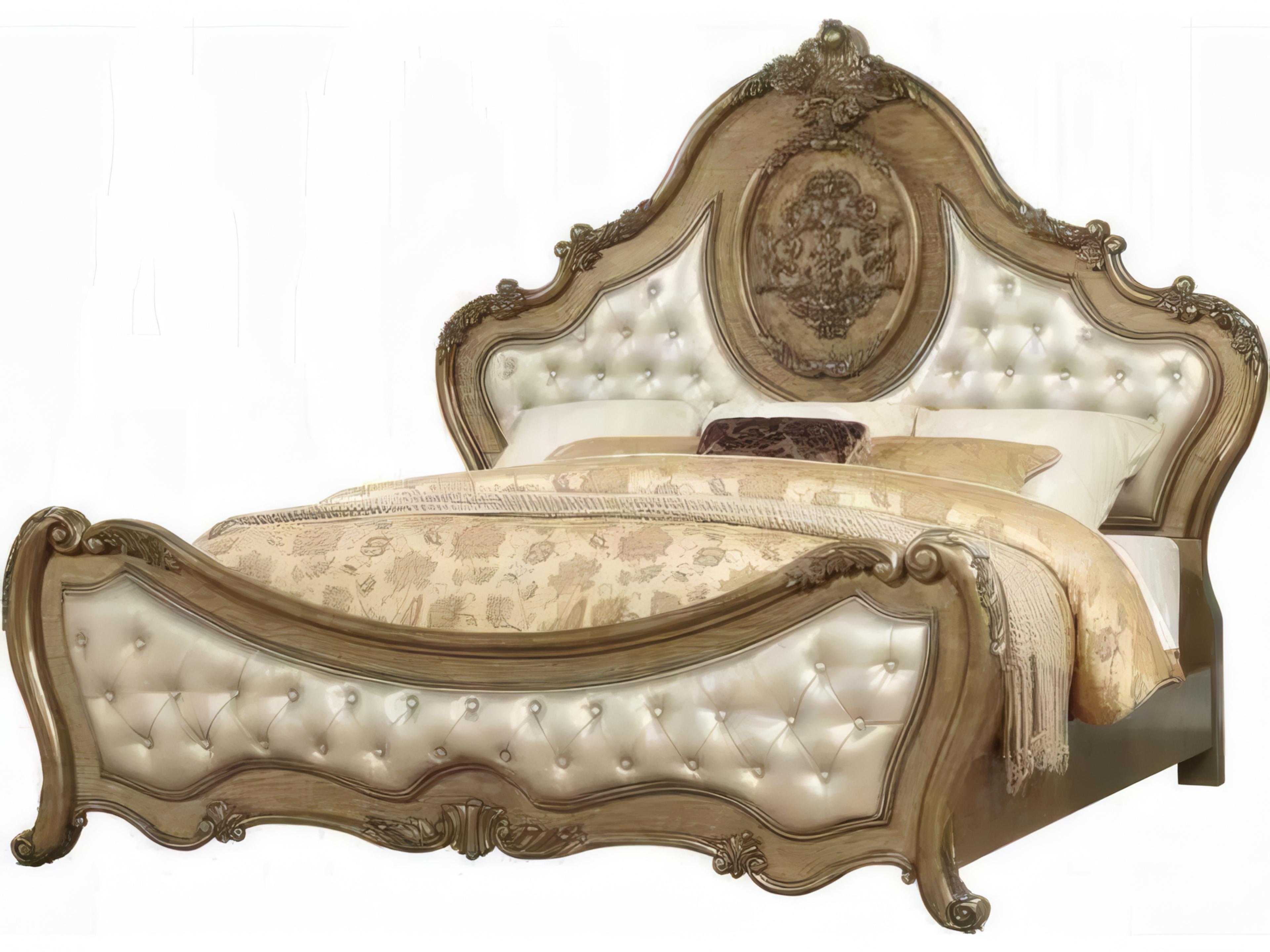 Ragenardus Synthetic Leather Vintage Oak Brown Wood Upholstered King Panel Bed