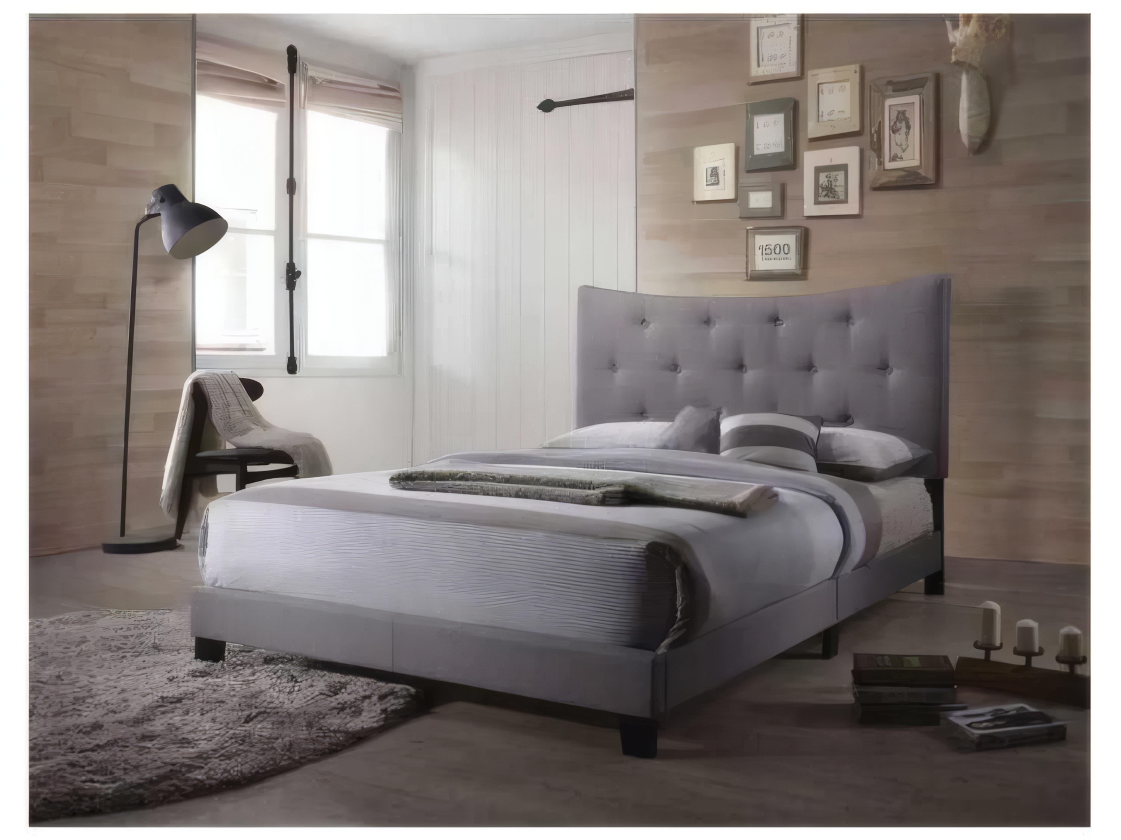 Acme Furniture Gray Fabric Rubberwood Upholstered Queen Platform Bed