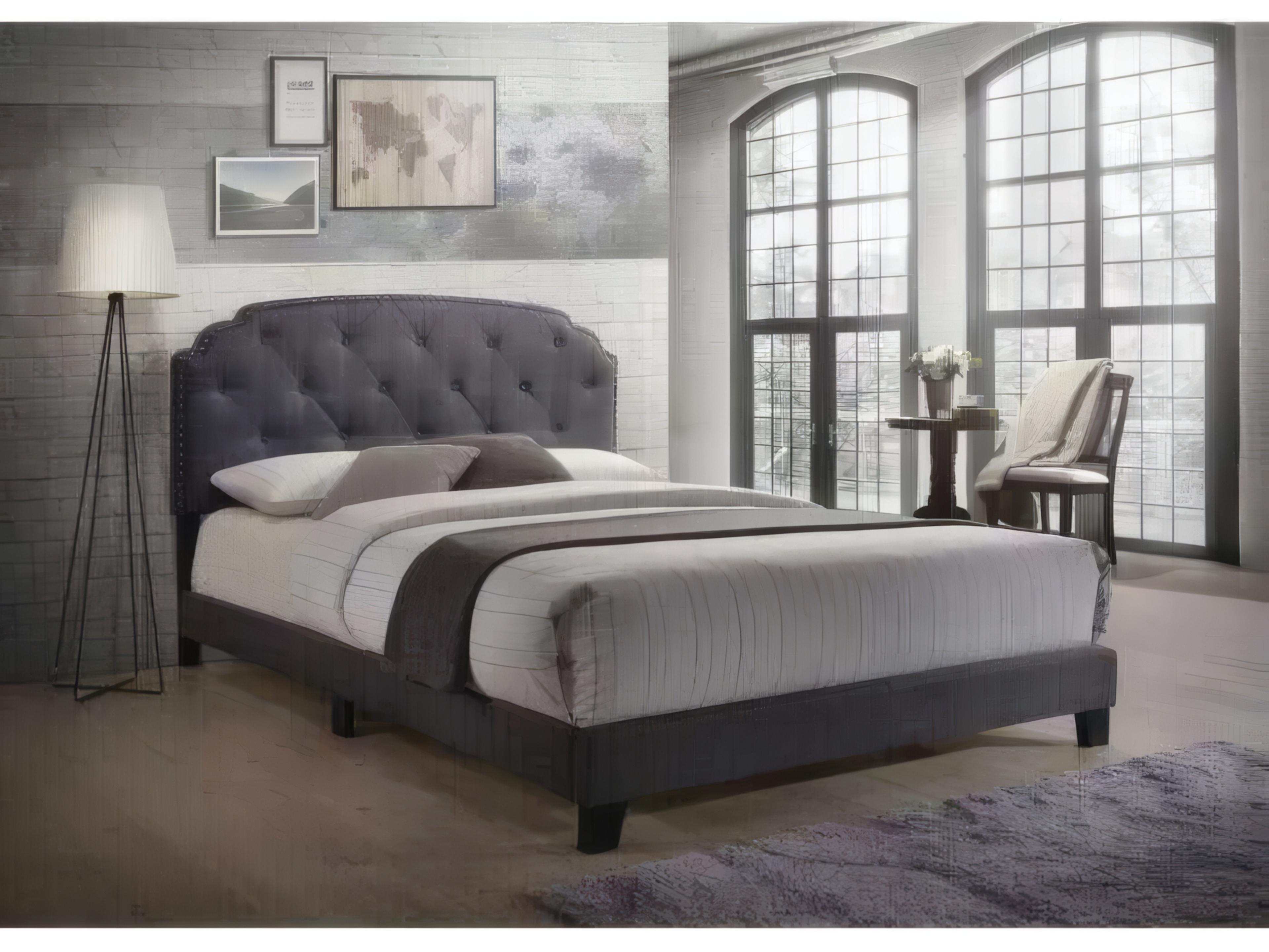 Acme Furniture Gray Fabric Rubberwood Upholstered Queen Platform Bed