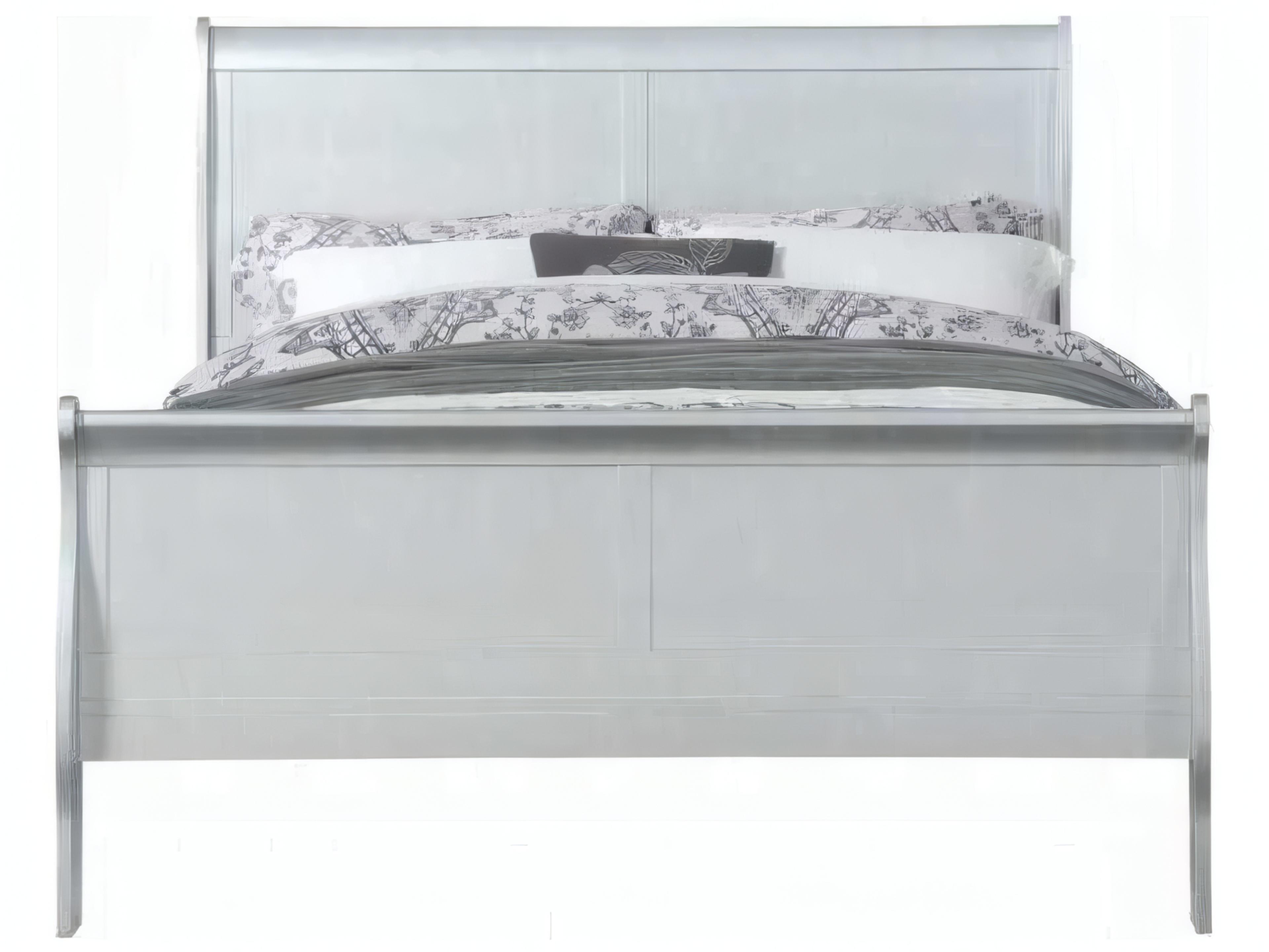 Louis Philippe Platinum Silver Solid Wood King Sleigh Bed