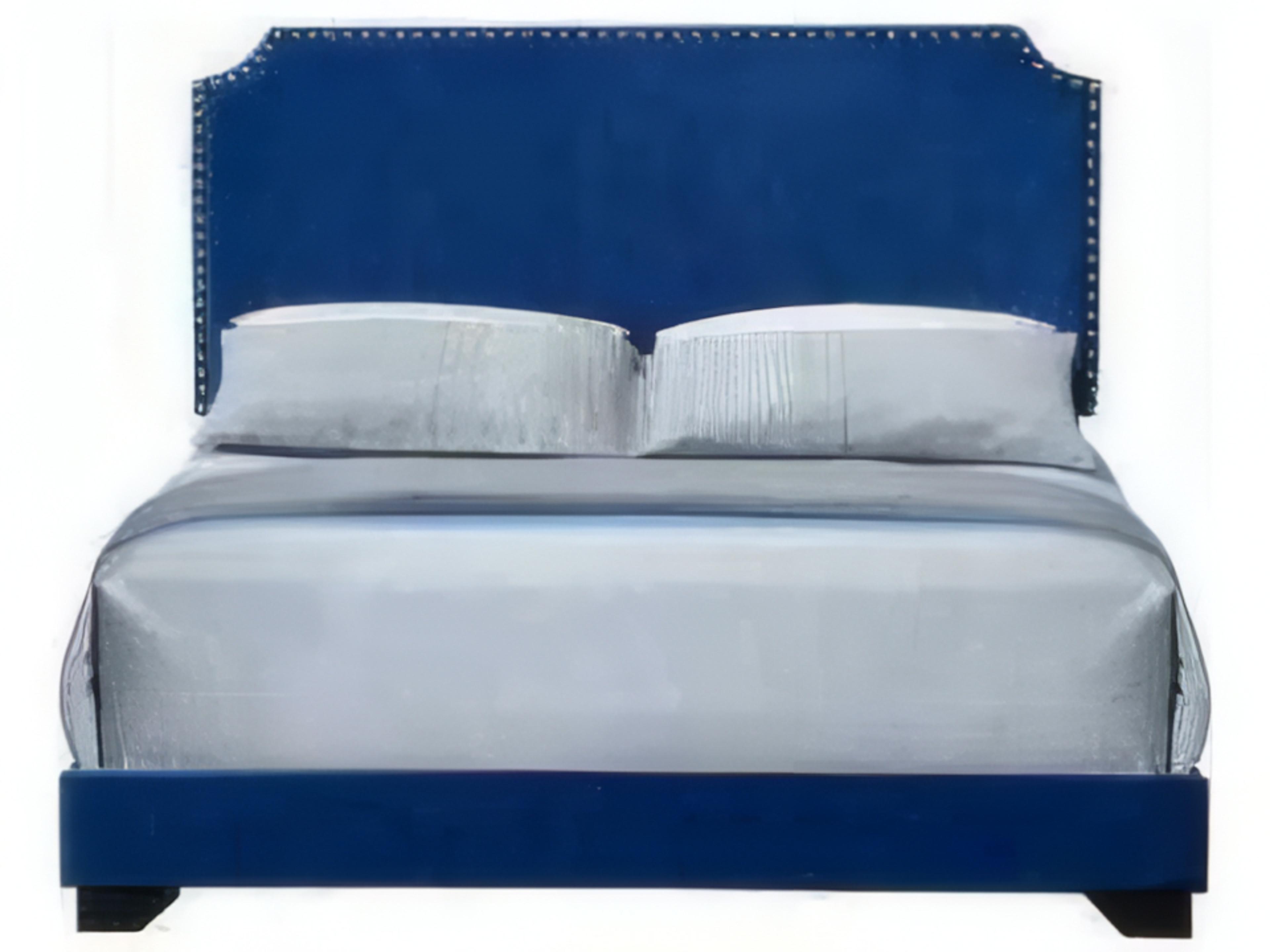Acme Furniture Blue Velvet Poplar Wood Upholstered Queen Platform Bed