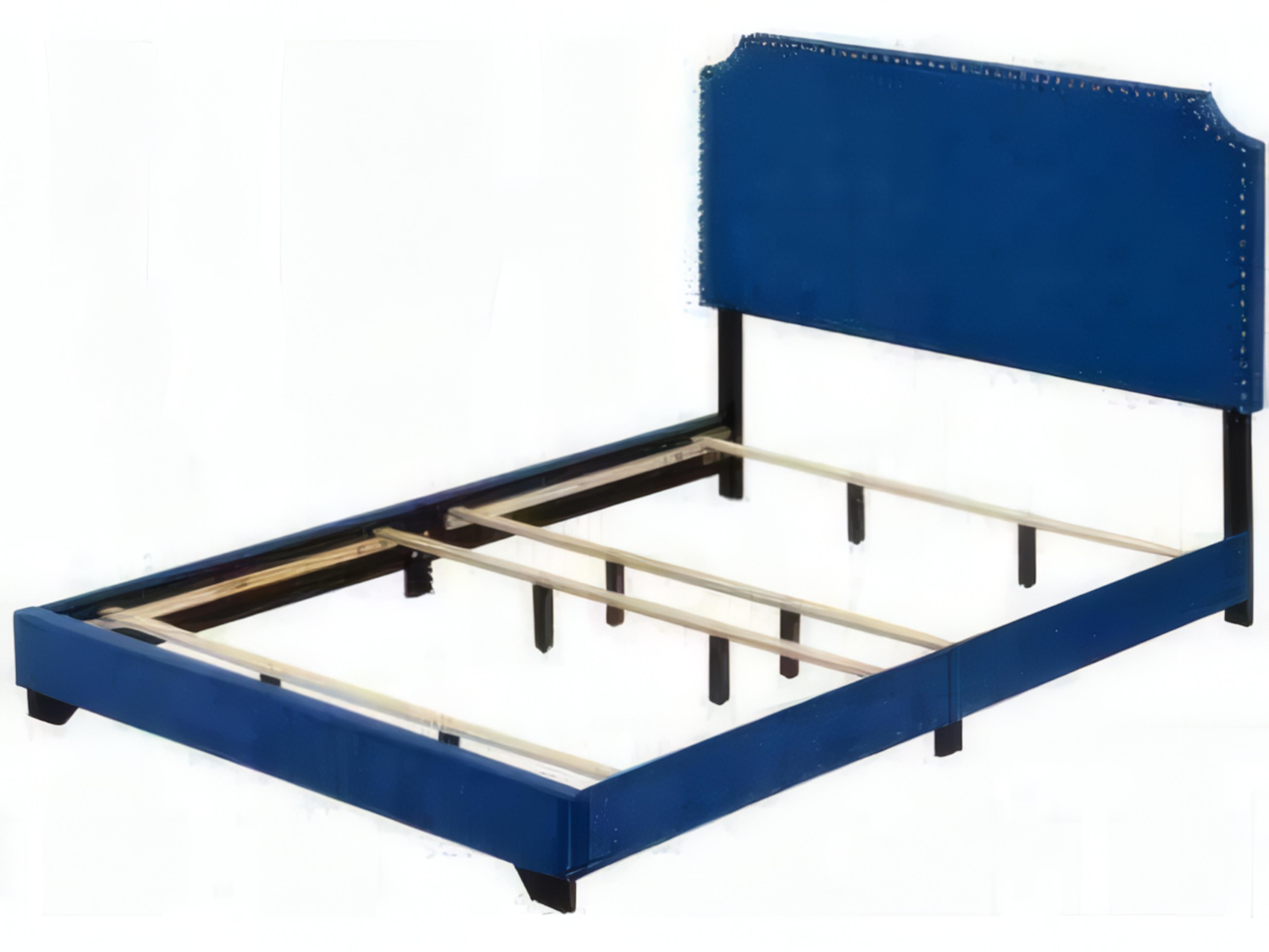 Acme Furniture Blue Velvet Poplar Wood Upholstered Queen Platform Bed